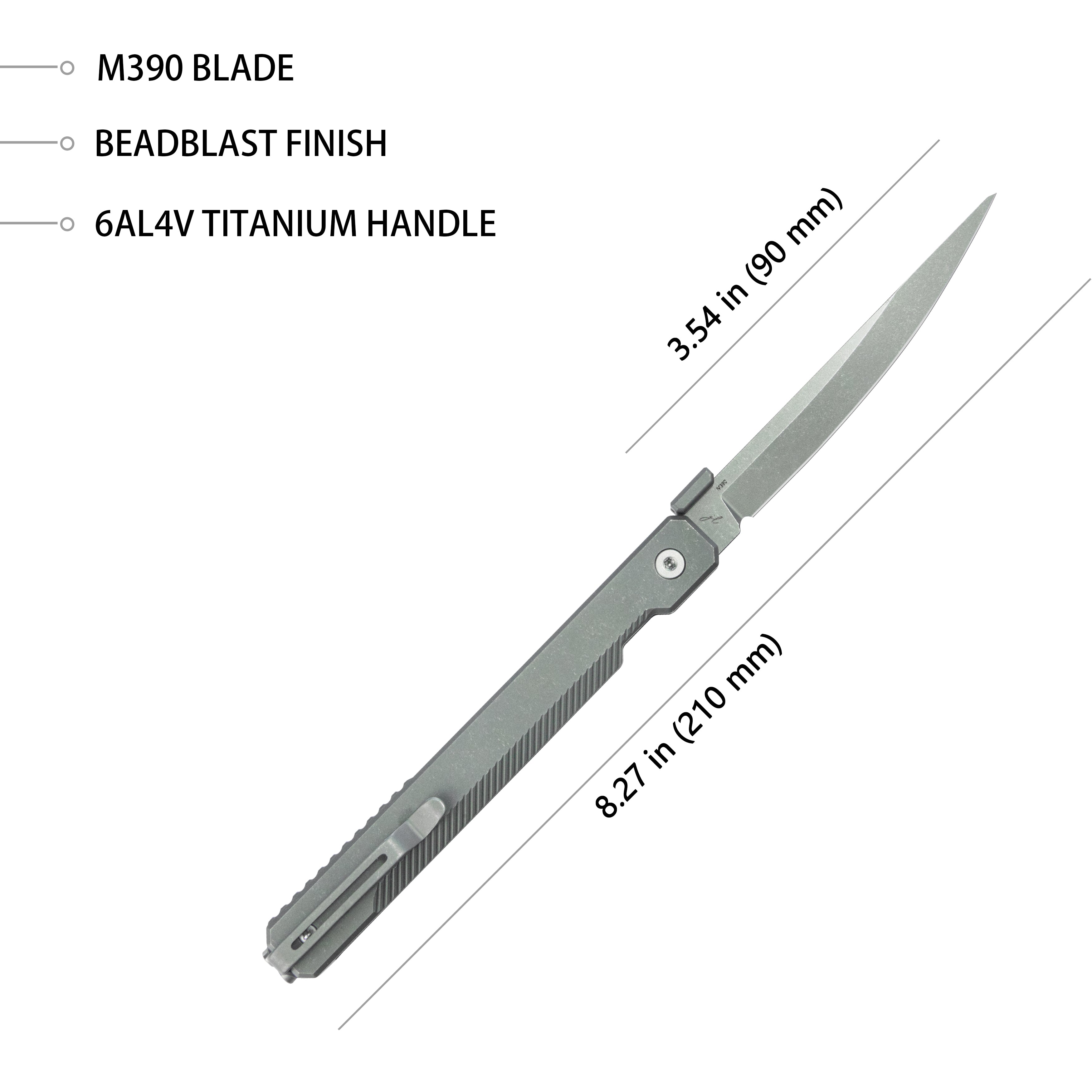 KB Prism Folding Knife Gray Titanium Handle 3.54" Darkwash M390 Blade KB211A