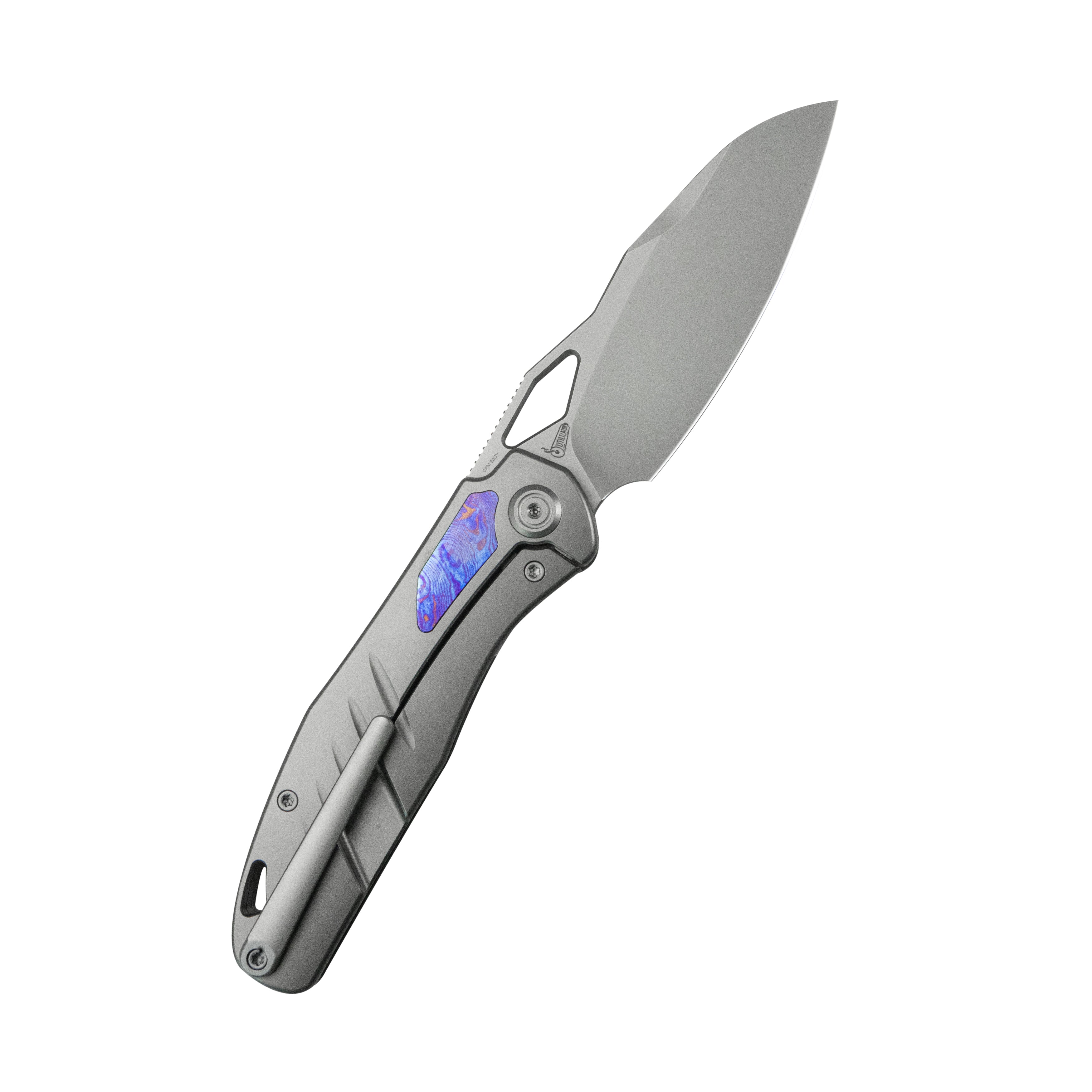 KB Sudden Frame Lock Pocket Folding Knife Sandblast Titanium w/ Timascus Inlays 3.46'' Beadblast 20CV Blade KB385A