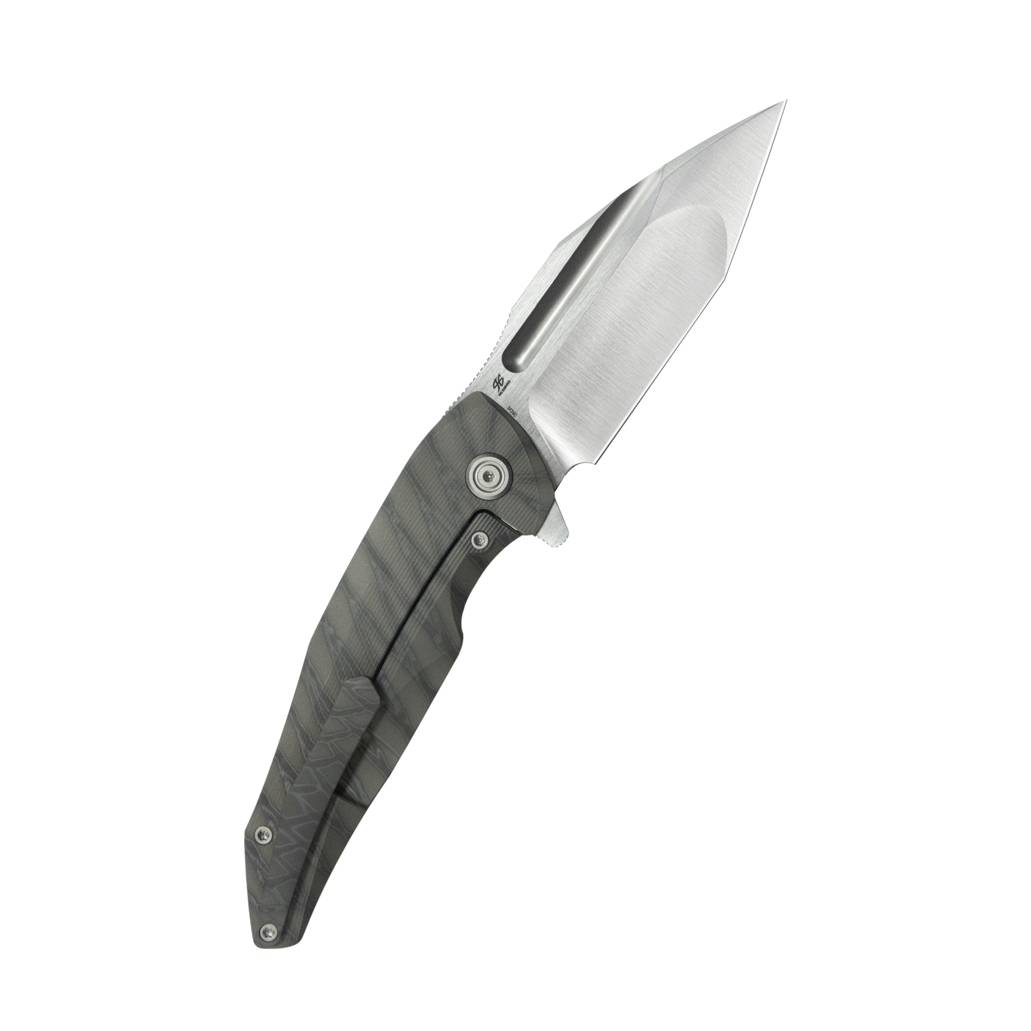 KB Navigator Tactical Folding Knife Flipper Flamed Contoured Ti Micro Milling 3.39" Tanto Satin M390 Blade KB458B