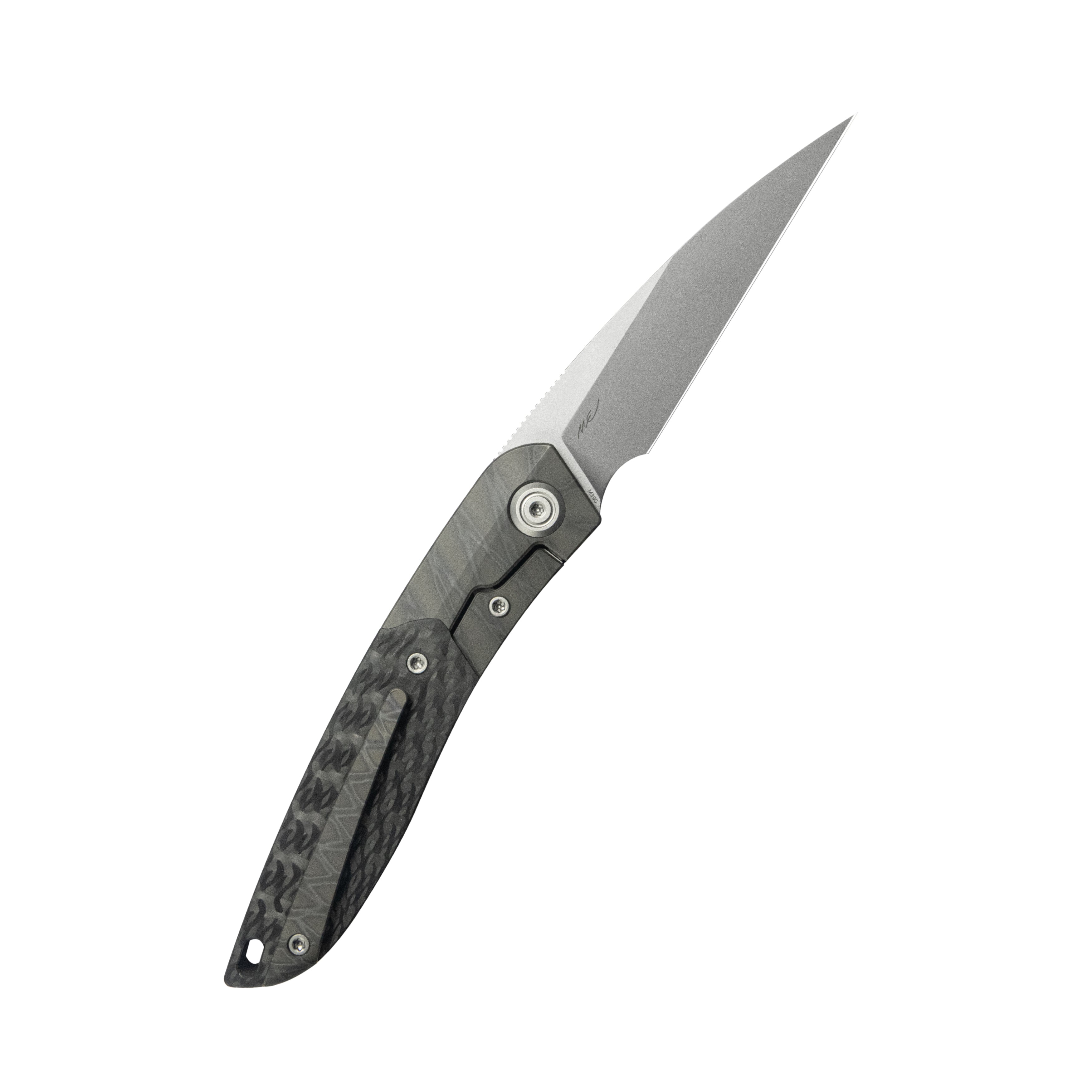 KB Spike Folding Knife Flame Ano Titanium with Twill CF inlay 3.11'' Beadblast M390 Blade KB406B