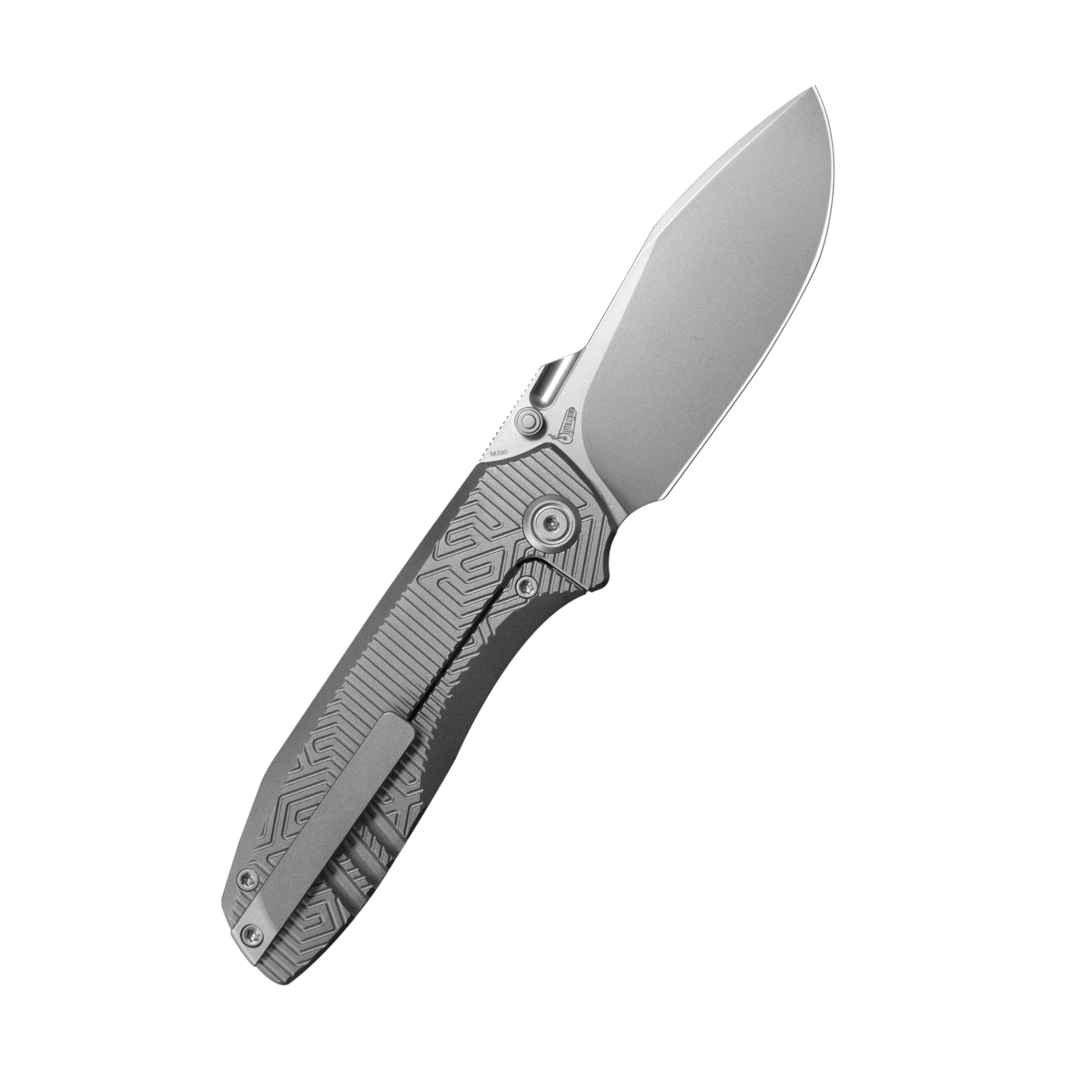 KB Agera Frame Lock Pocket Folding Knife Gray Titanium w/ Maze Pattern Milling Handle 3.03'' Beadblast M390 Blade KB437A