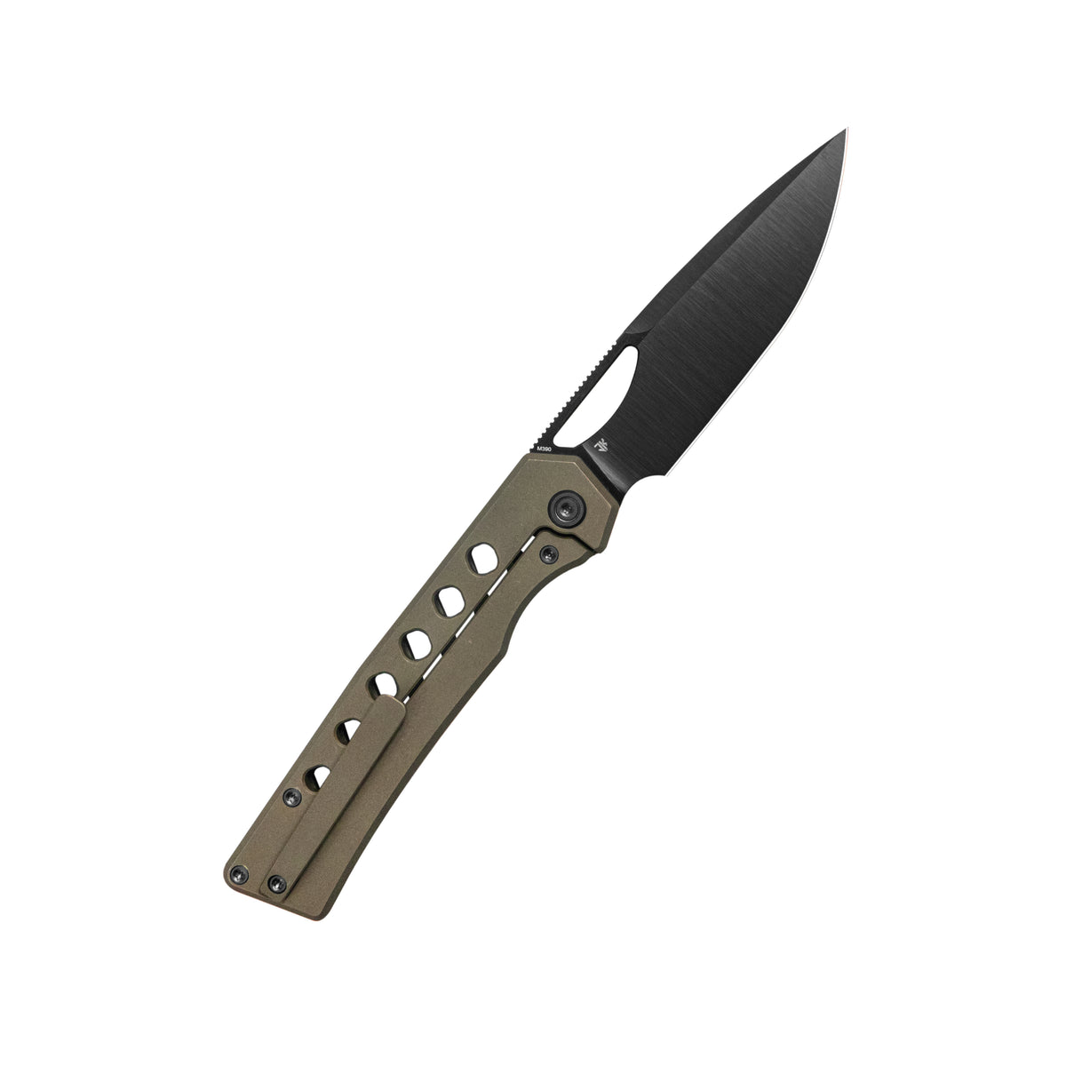KB Mako Frame Lock Folding Knife Bronze Ano Titanium Handle 3.30" DLC Belt Satin M390 Blade KB486C