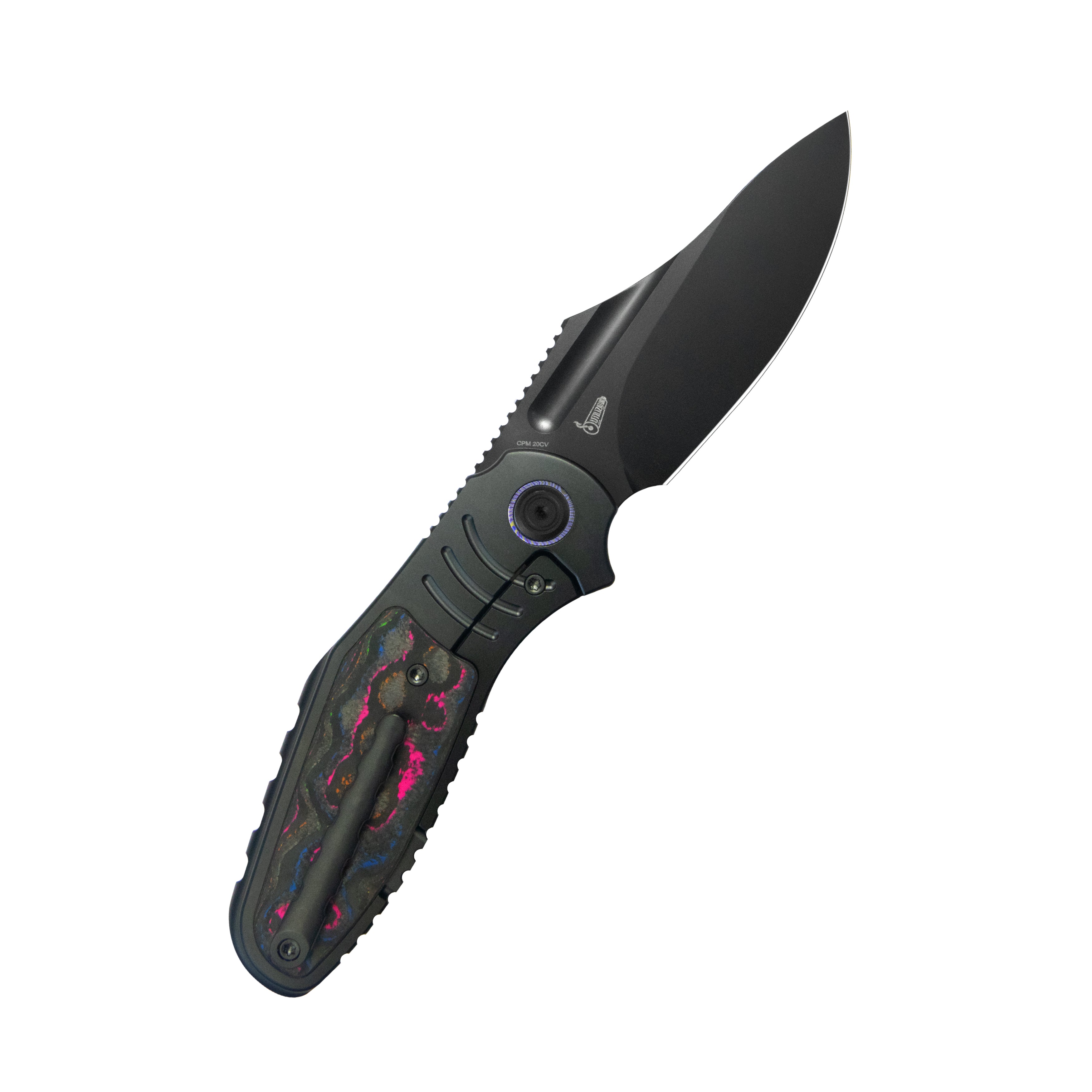 Blue Ridge Knives Exclusives SKU - KB Stroller Folding Knife Regular DLC Titanium with 80's Camo Inlays 3.35" Regluar DLC CPM 20CV Blade KB384E