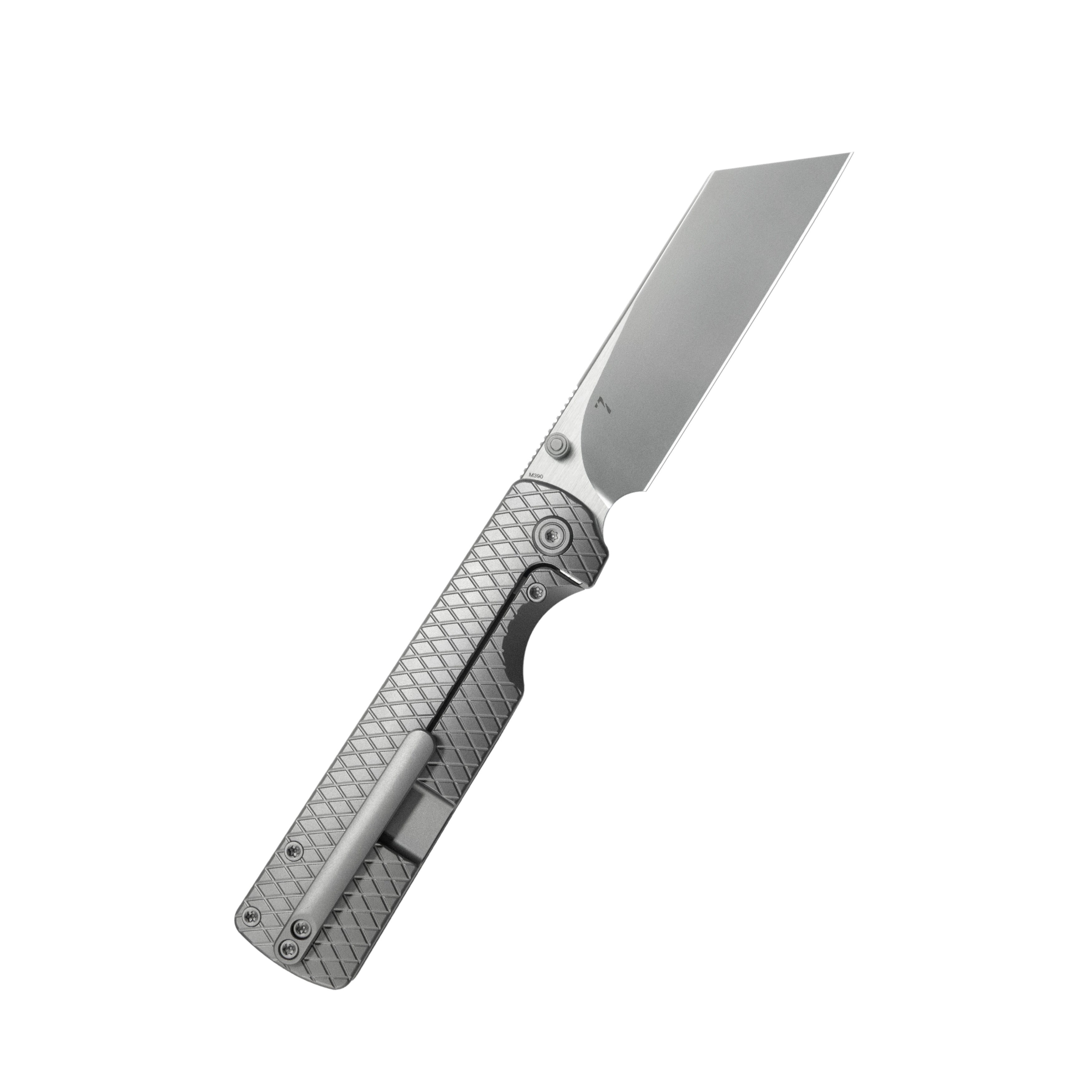 KB Get Some Frame Lock Folding Knife Sandblast Titanium Handle 3.35" Satin & Silver Bead Blast M390 Blade KB445A