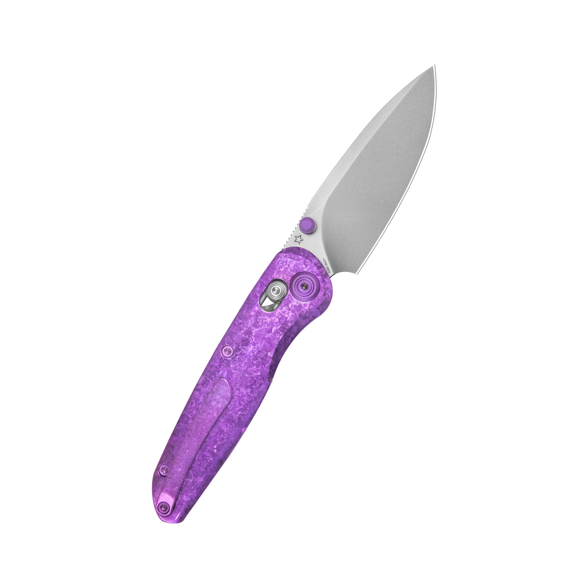 KB Small Pioneer Folding Knife Purple Ano Crystallized Titanium Handle 2.99" Silver Bead Blast S90V Blade KB482E