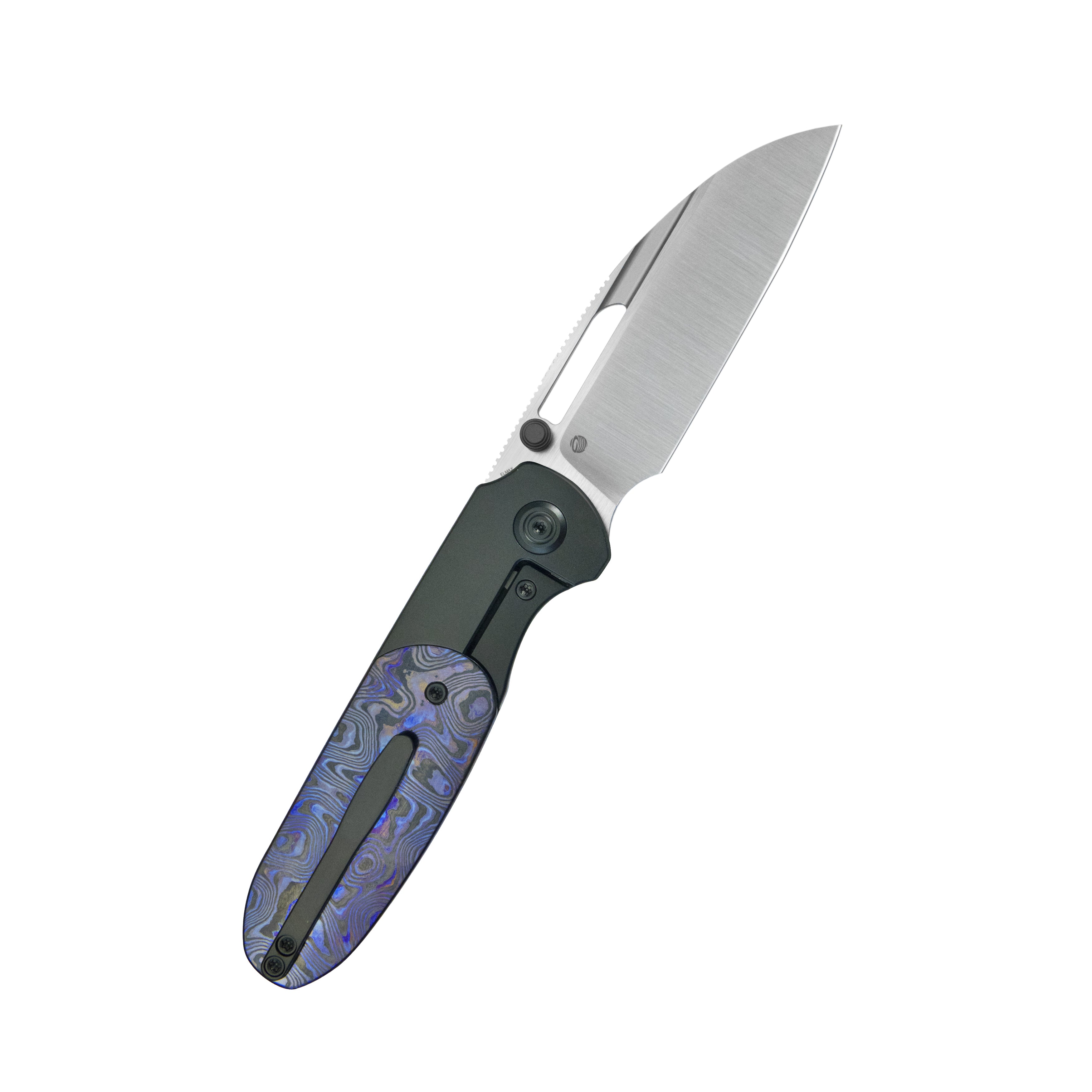 KB Icicle Pocket Folding Knife Frame Lock DLC Titanium with Zircuti Inlays 3.50" Belt Satin M390 Blade KB432C
