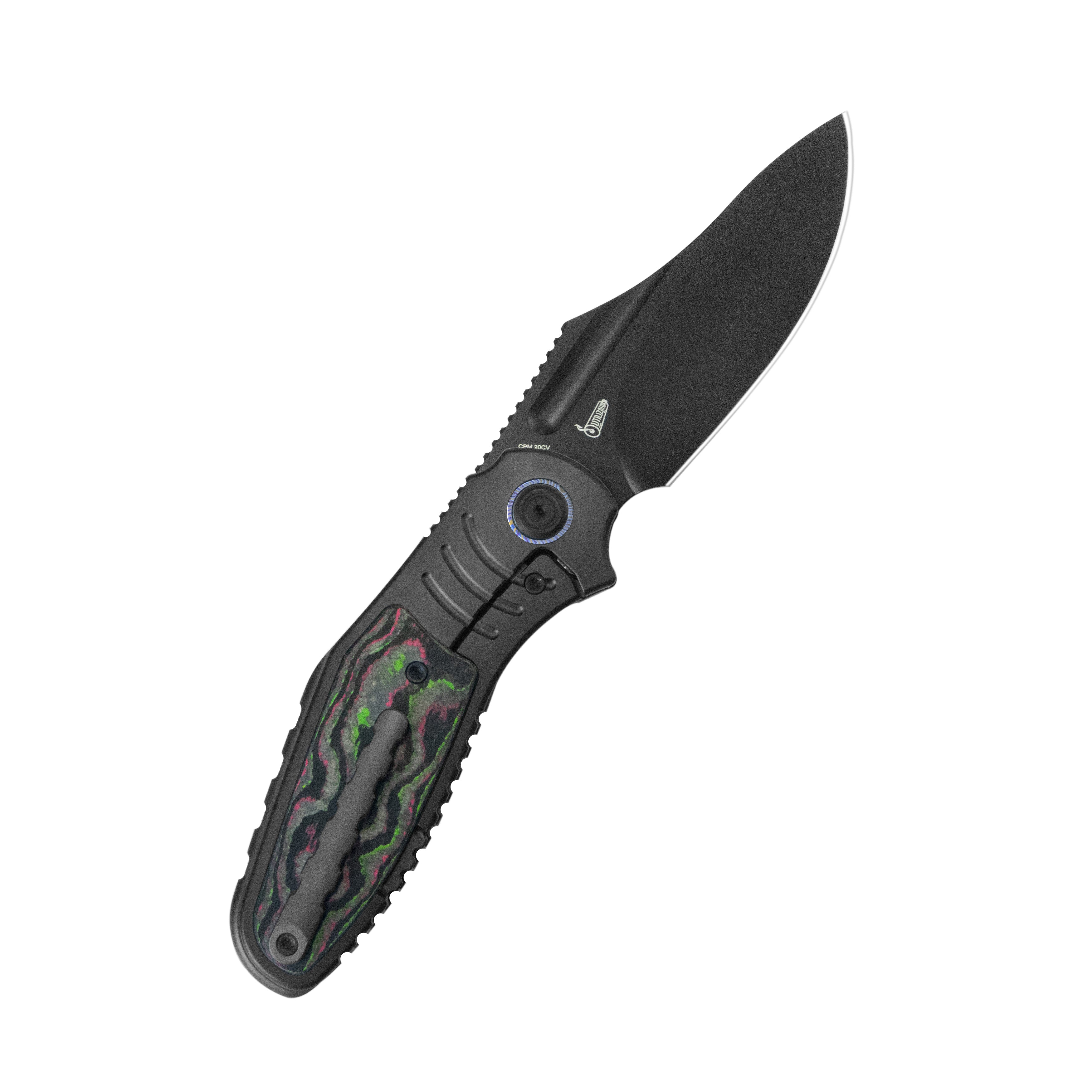 KB Stroller Folding Knife Regular DLC Titanium/CF Inlays Handle 3.35" Regular DLC CPM 20CV Blade KB384D