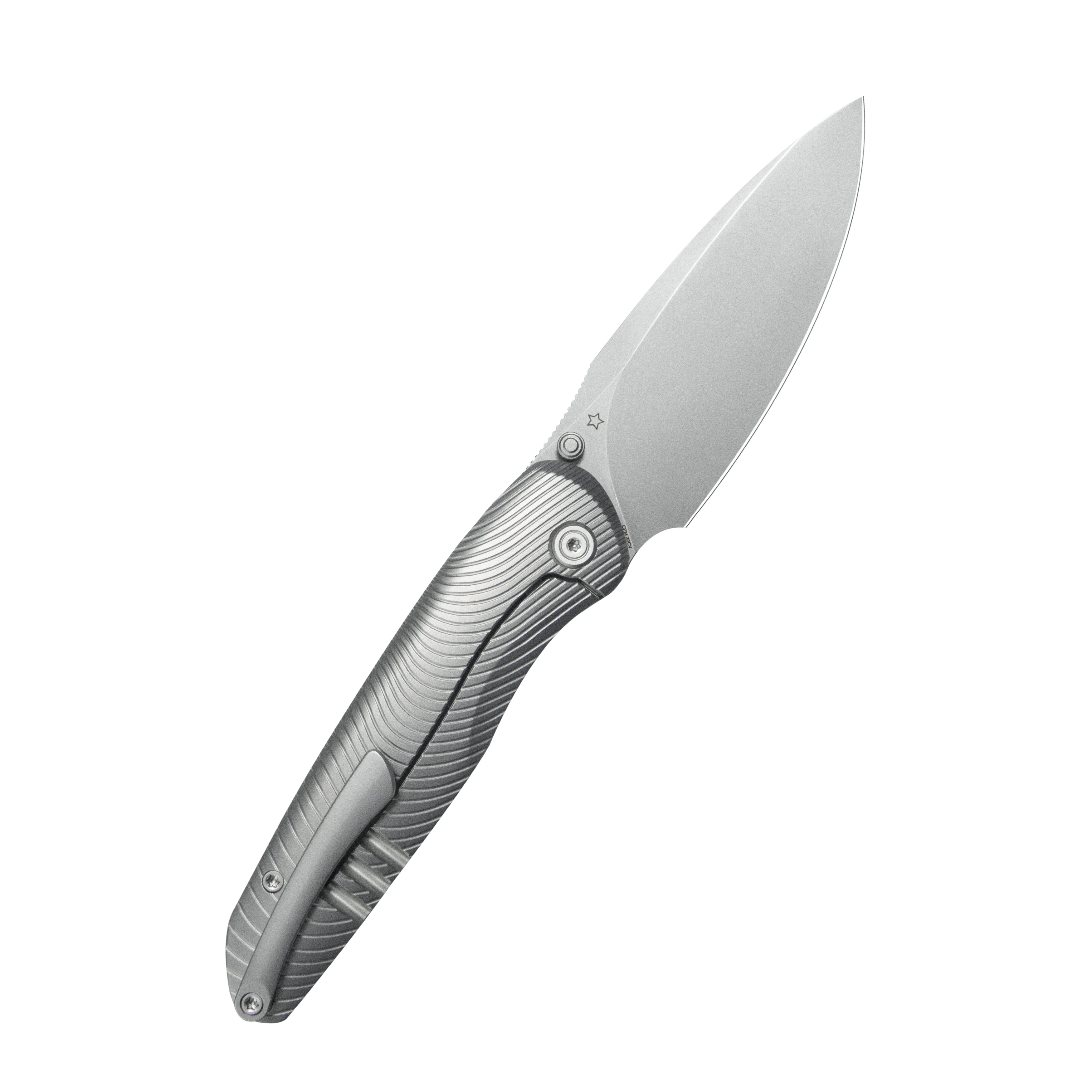 KB Pioneer Folding Knife Sandblast Titanium w/Wave Milling Handle 3.35'' Beadblast 20CV Blade KB379A