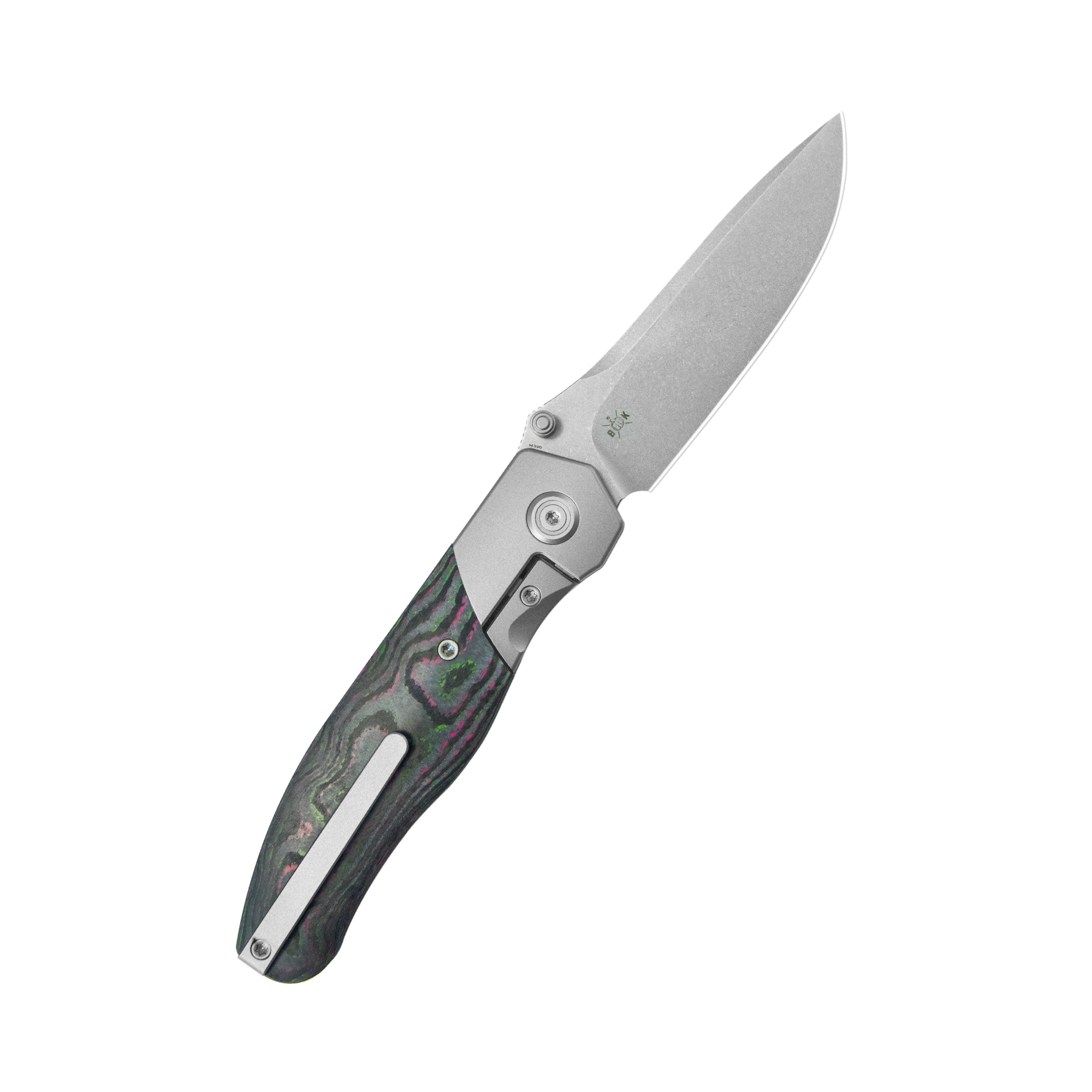 KB Velvet Snake Folding Knife Stonewash Titanium Bolster & CF inlay Handle 3.35'' Stonewash M390 Blade KB266A