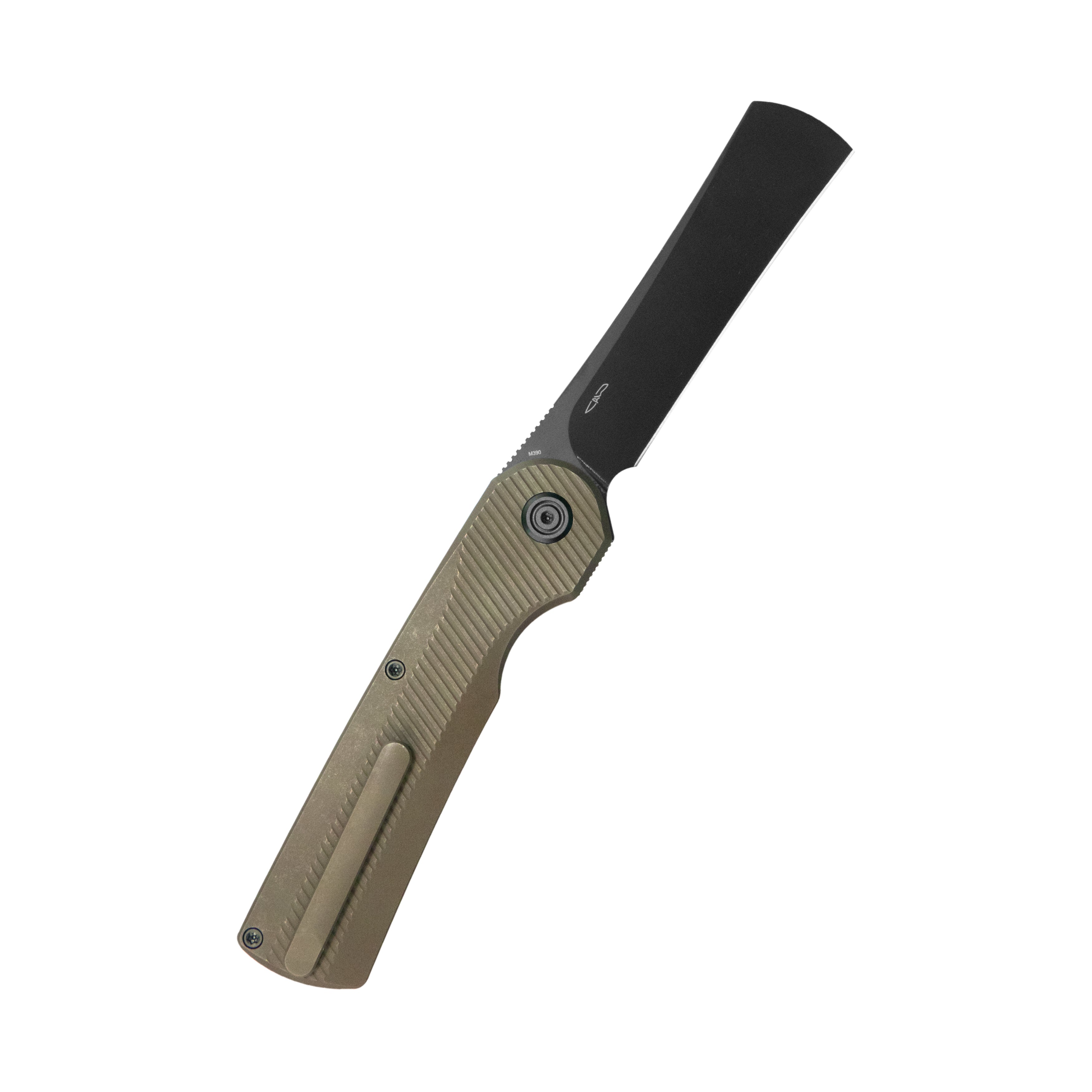 KB Ikul Button Lock Folding Knife Bronze Titanium Micro Milling 3.34'' Razor DLC M390 Blade KB380C