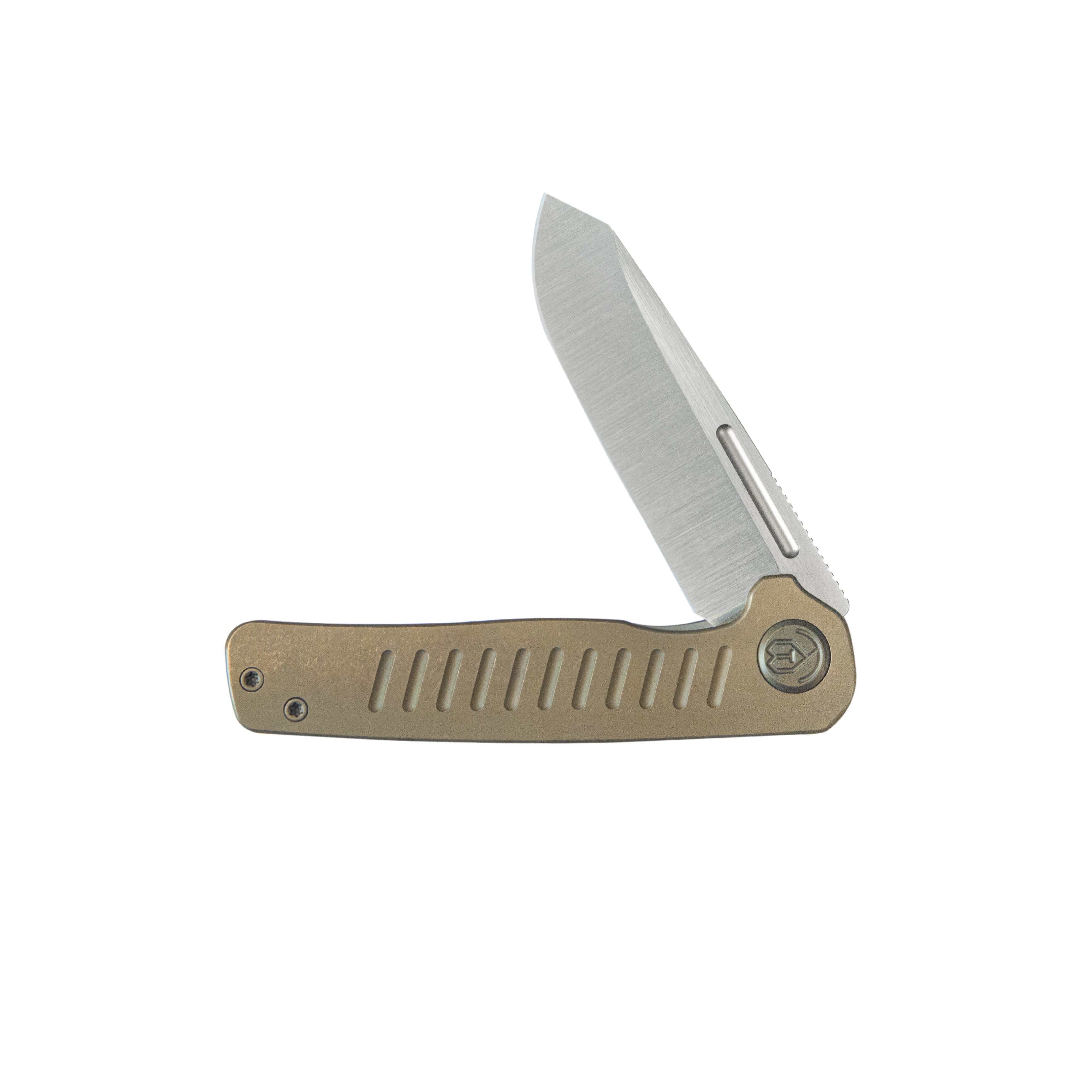 KB Steelhead Folding Knife Bronze Titanium Handle 3.15" Belt Satin M390 Blade KB315D