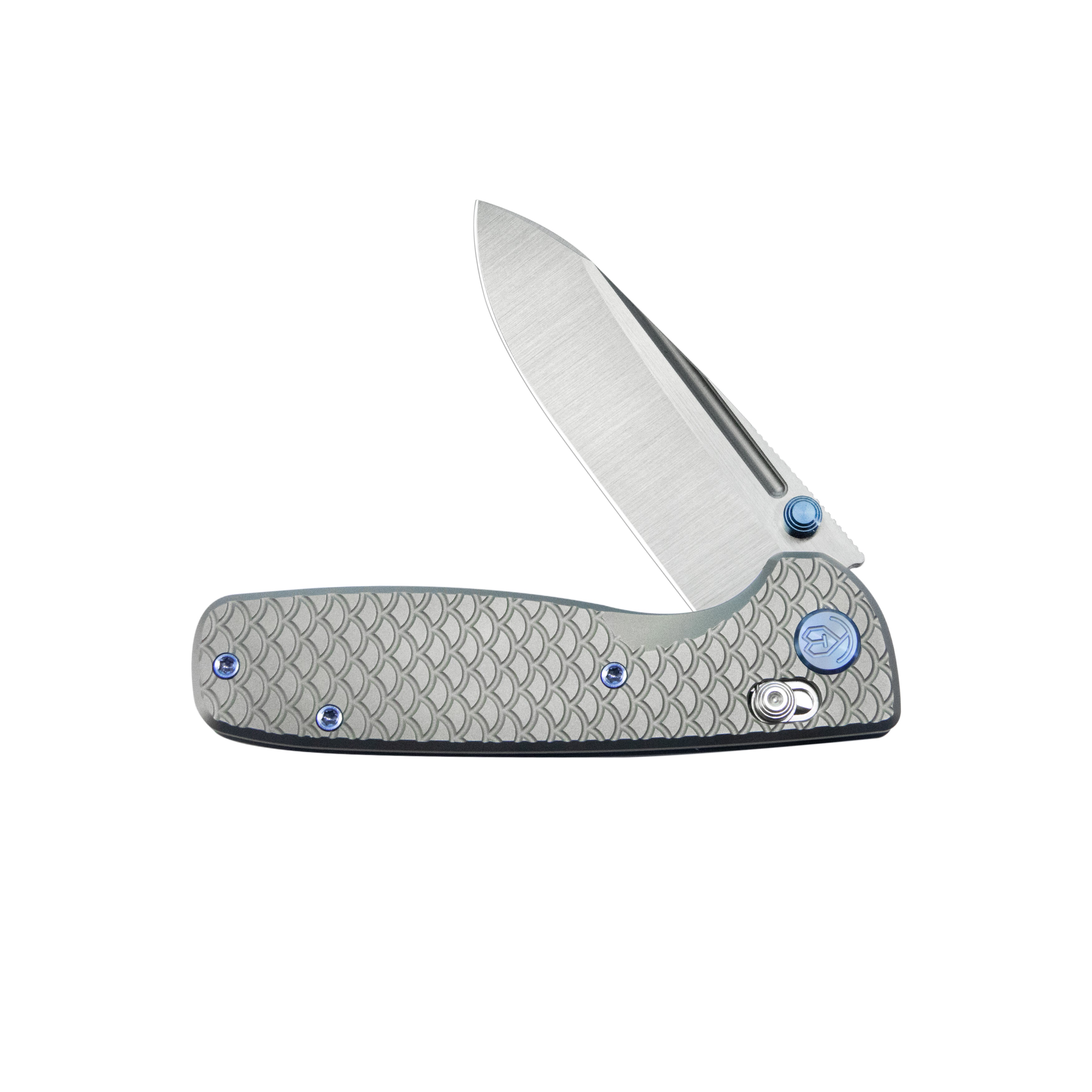 KB Bluff Folding Knife Gray Titanium Handle 3.19" Belt Satin S35VN Blade KB383A