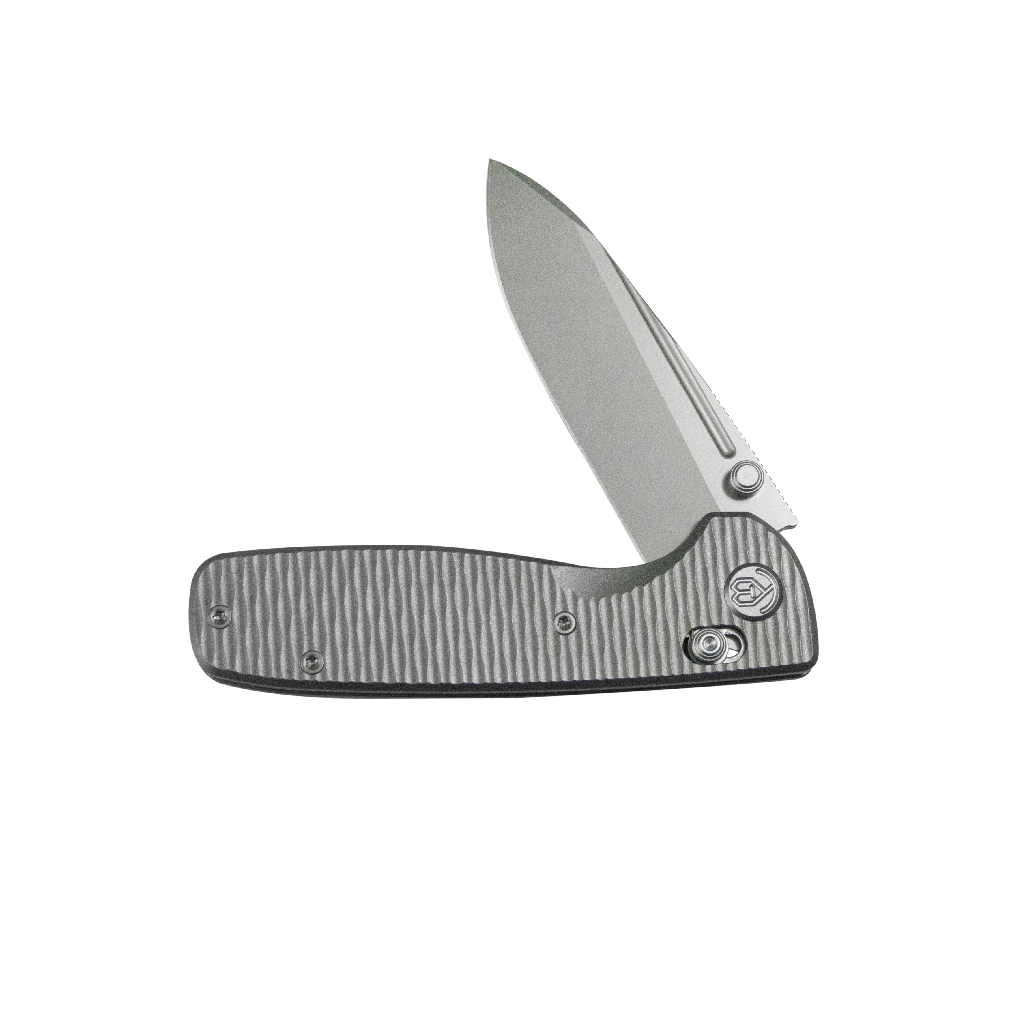 KB Bluff Crossbar Folding Knife Gray Titanium Handle 3.19" Beadblast M390 Blade KB383F