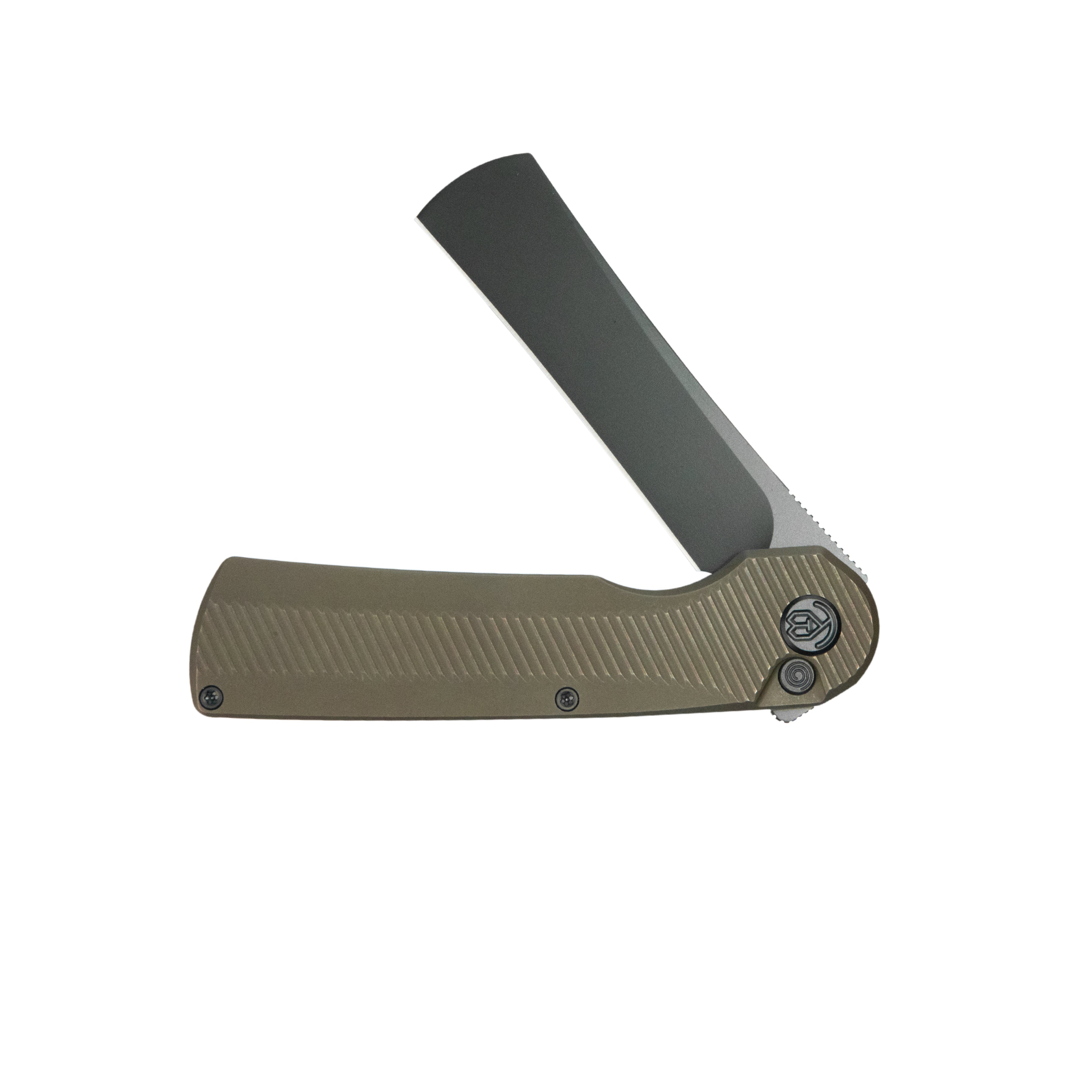 KB Ikul Button Lock Folding Knife Bronze Titanium Micro Milling 3.34'' Razor DLC M390 Blade KB380C
