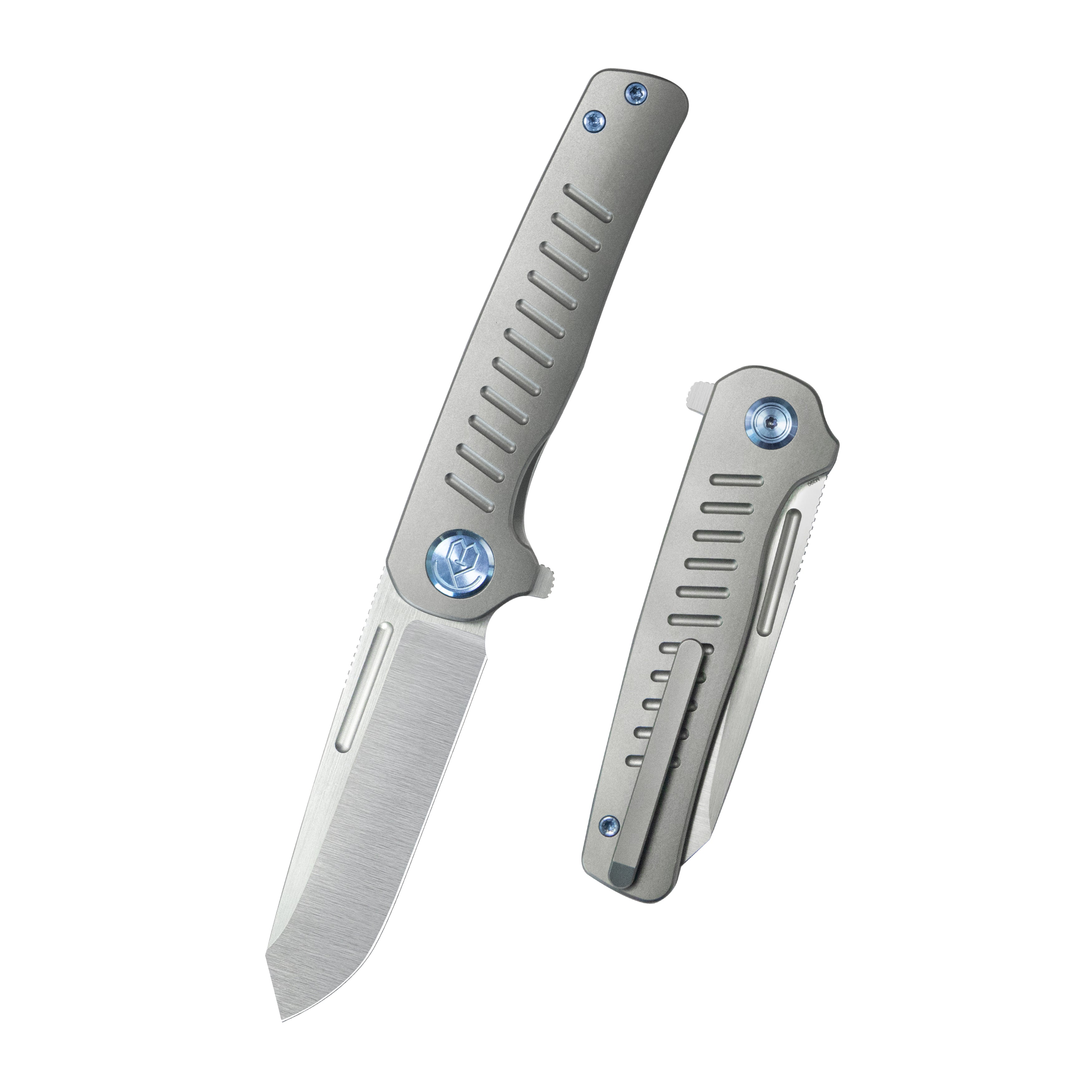 KB Steelhead Folding Knife Gray Titanium Handle 3.15" Belt Satin M390 Blade KB315A