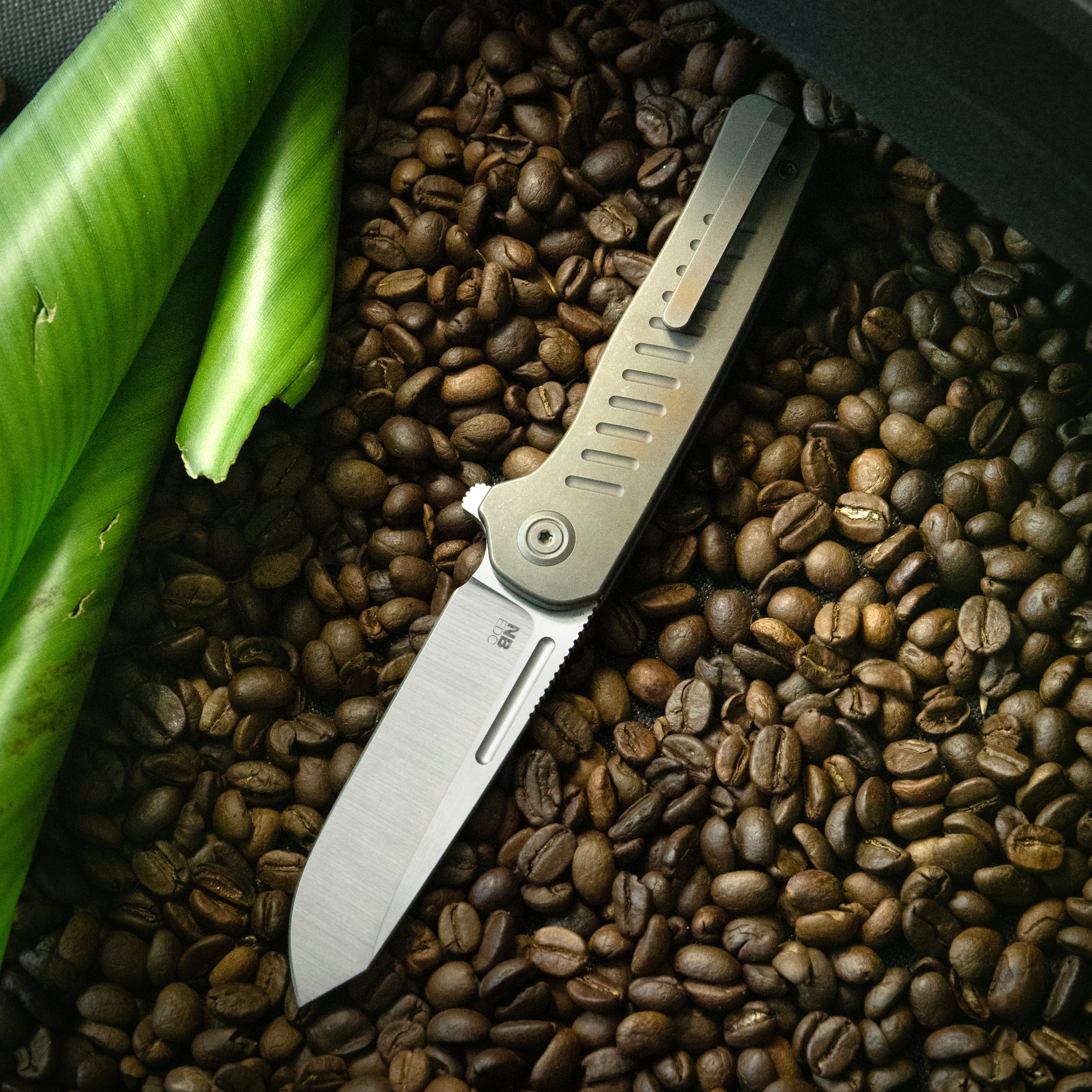 KB Steelhead Folding Knife Gray Titanium Handle 3.15" Belt Satin M390 Blade KB315A
