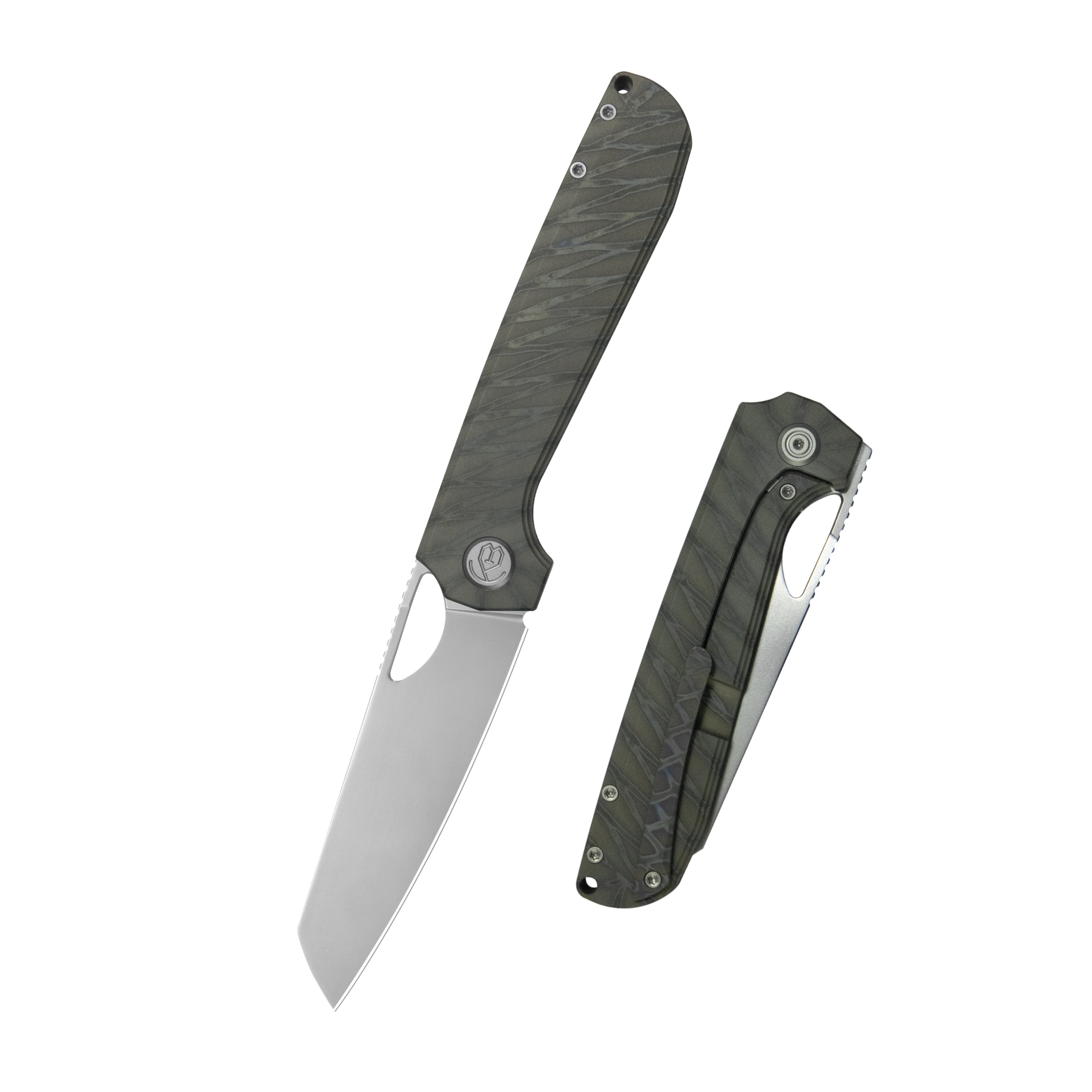 KB Elang Frame Lock Folding Knife Flamed Titanium Handle 3.86" Silver Bead Blast S35VN Blade KB339B