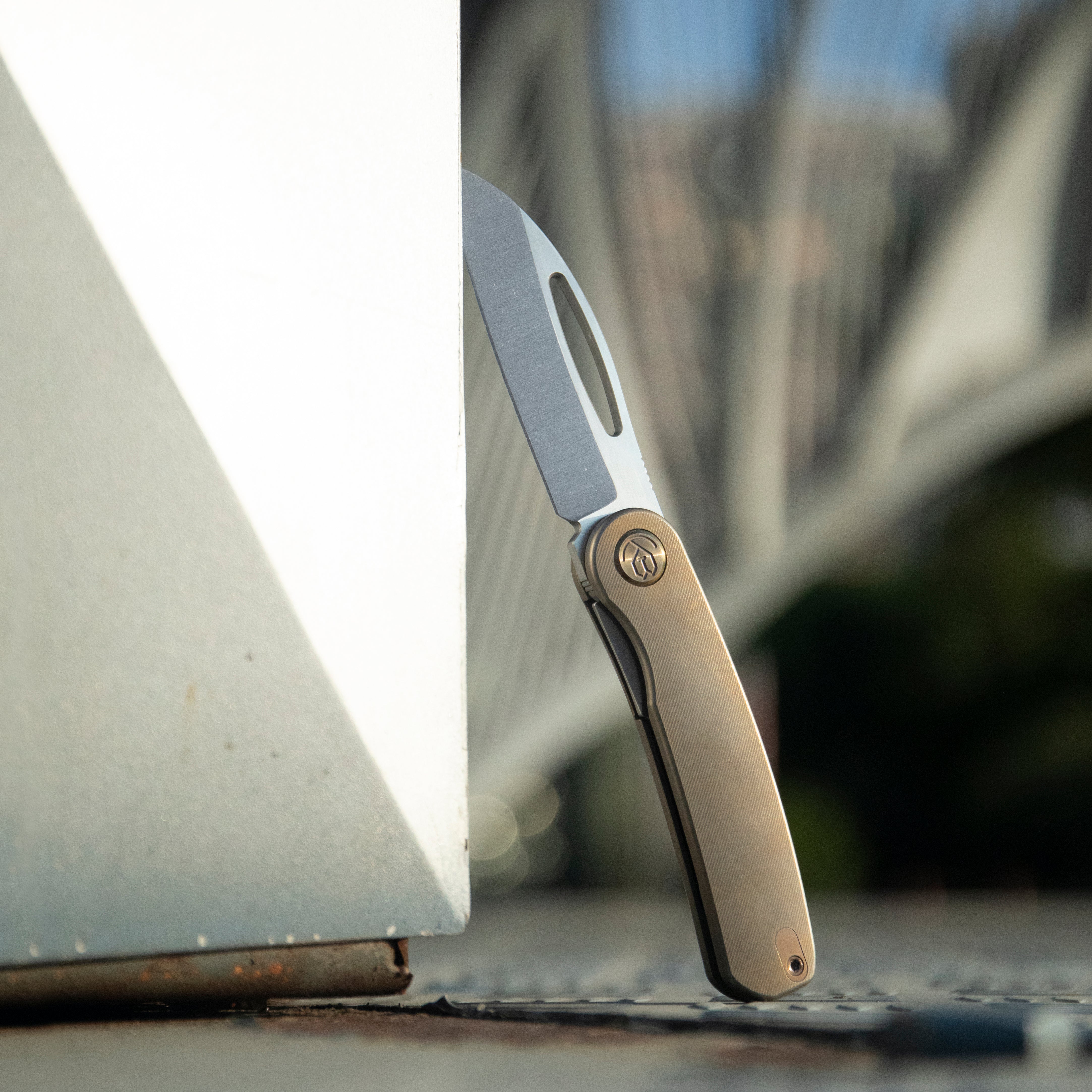 KB Decimal Folding Knife Bronze Titanium Handle 3.15" Belt Satin M390 Blade KB354D