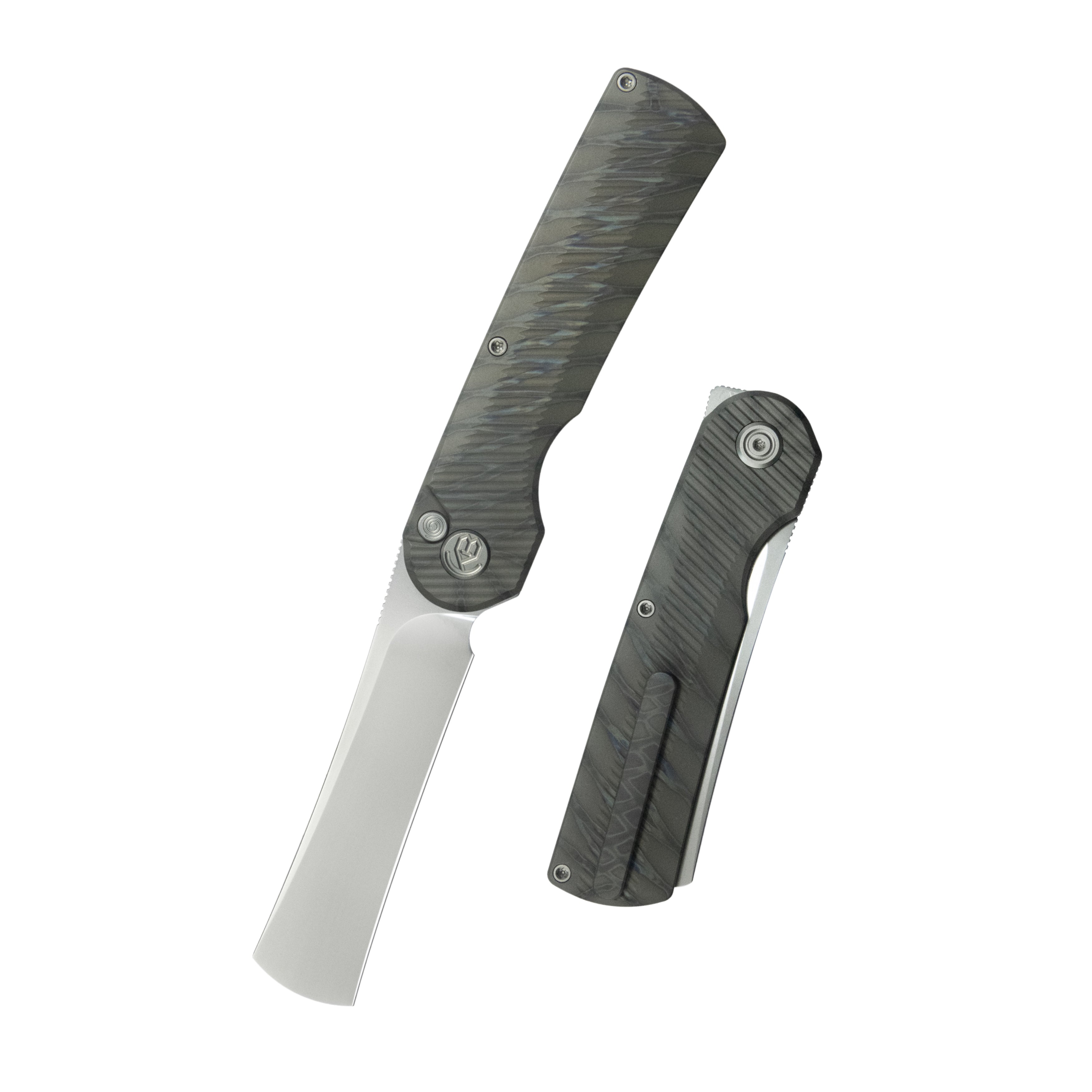 KB Ikul Button Lock Folding Knife Gray Titanium Micro Milling 3.34'' Razor Bead Blasted M390 Blade KB380B