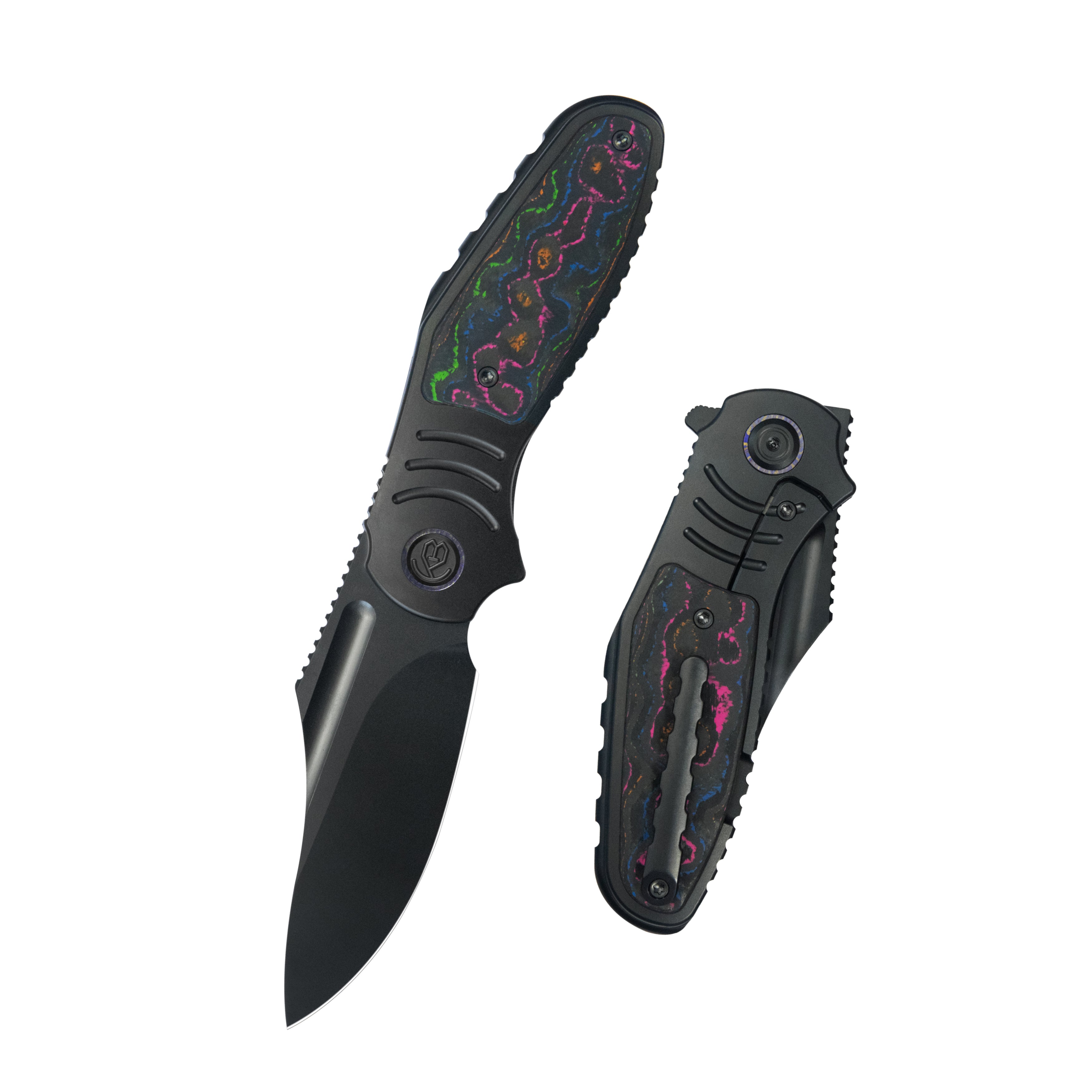 Blue Ridge Knives Exclusives SKU - KB Stroller Folding Knife Regular DLC Titanium with 80's Camo Inlays 3.35" Regluar DLC CPM 20CV Blade KB384E