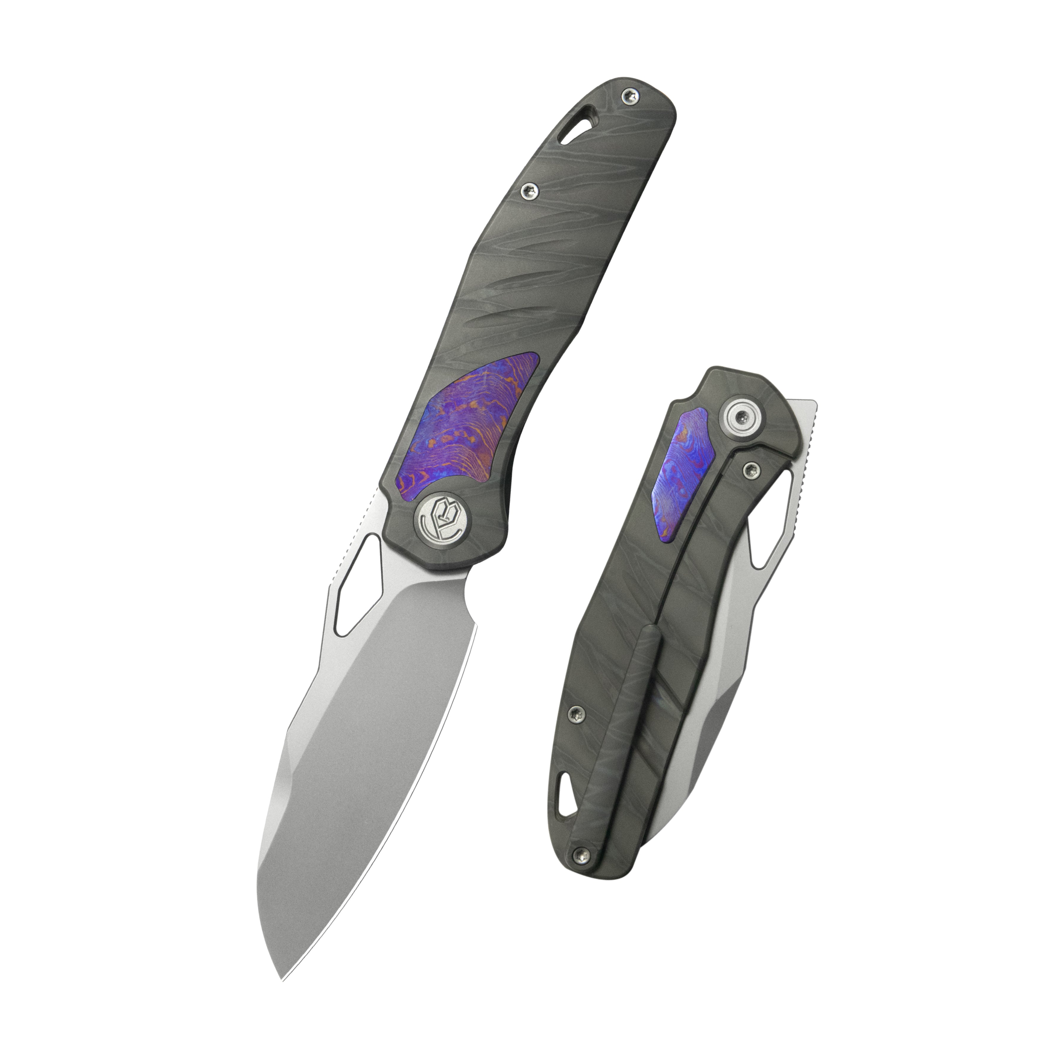 KB Sudden Frame Lock Pocket Folding Knife Flame Titanium w/ Timascus Inlays 3.46'' Beadblast 20CV Blade KB385B