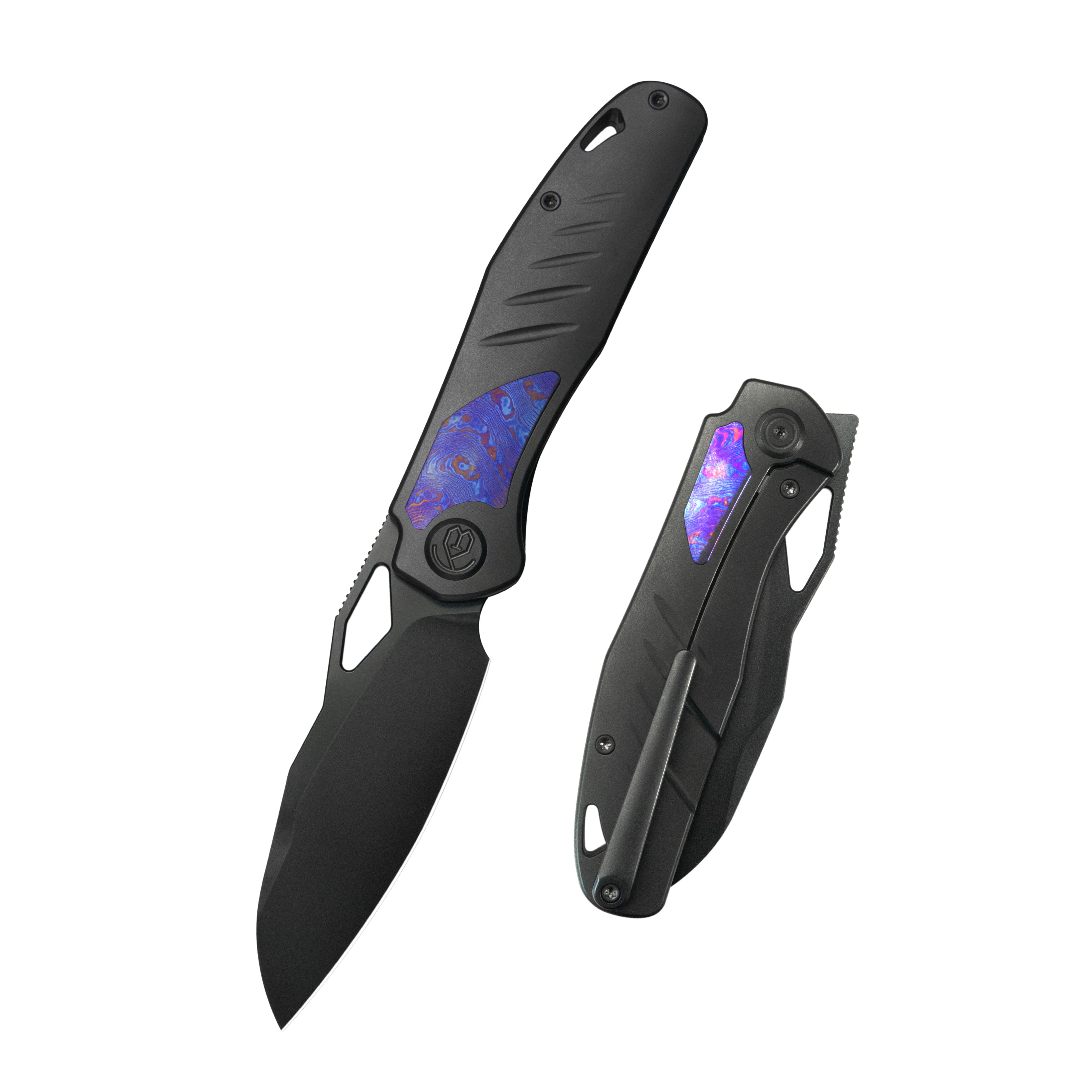 KB Sudden Frame Lock Pocket Folding Knife Regular DLC Titanium w/ Timascus Inlays 3.46'' Regular DLC 20CV Blade KB385C