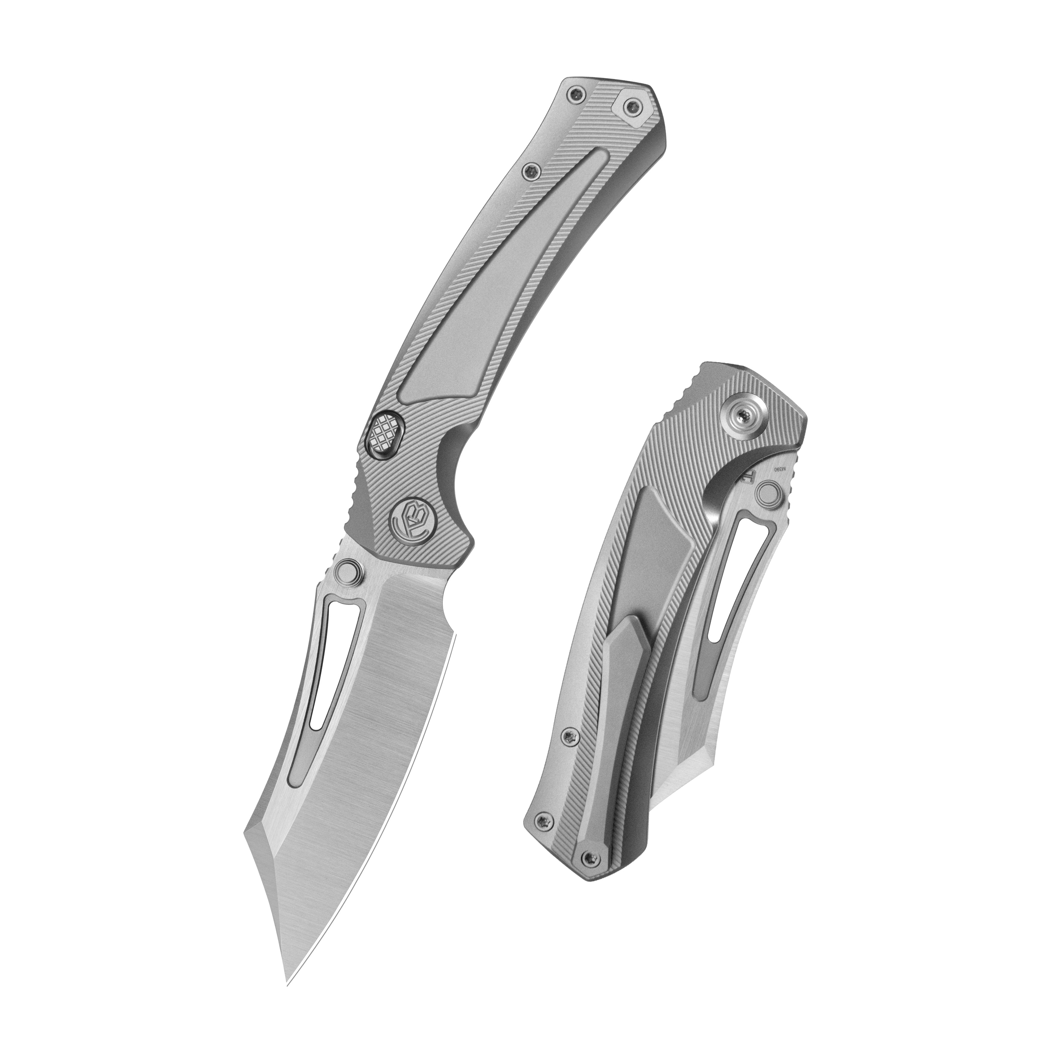 KB Pirate Folding Knife Sandblasting Titanium Handle 3.46" Belt Satin M390 Blade KB398A