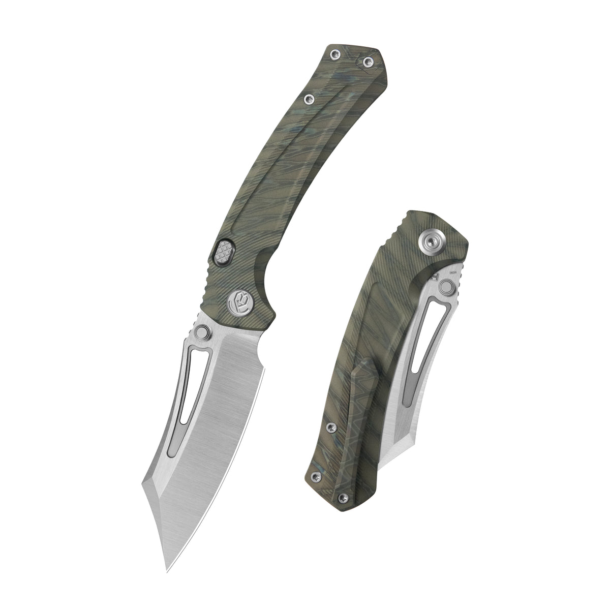 KB Pirate Folding Knife Flame Ano Titanium Handle 3.46" Belt Satin M390 Blade KB398B
