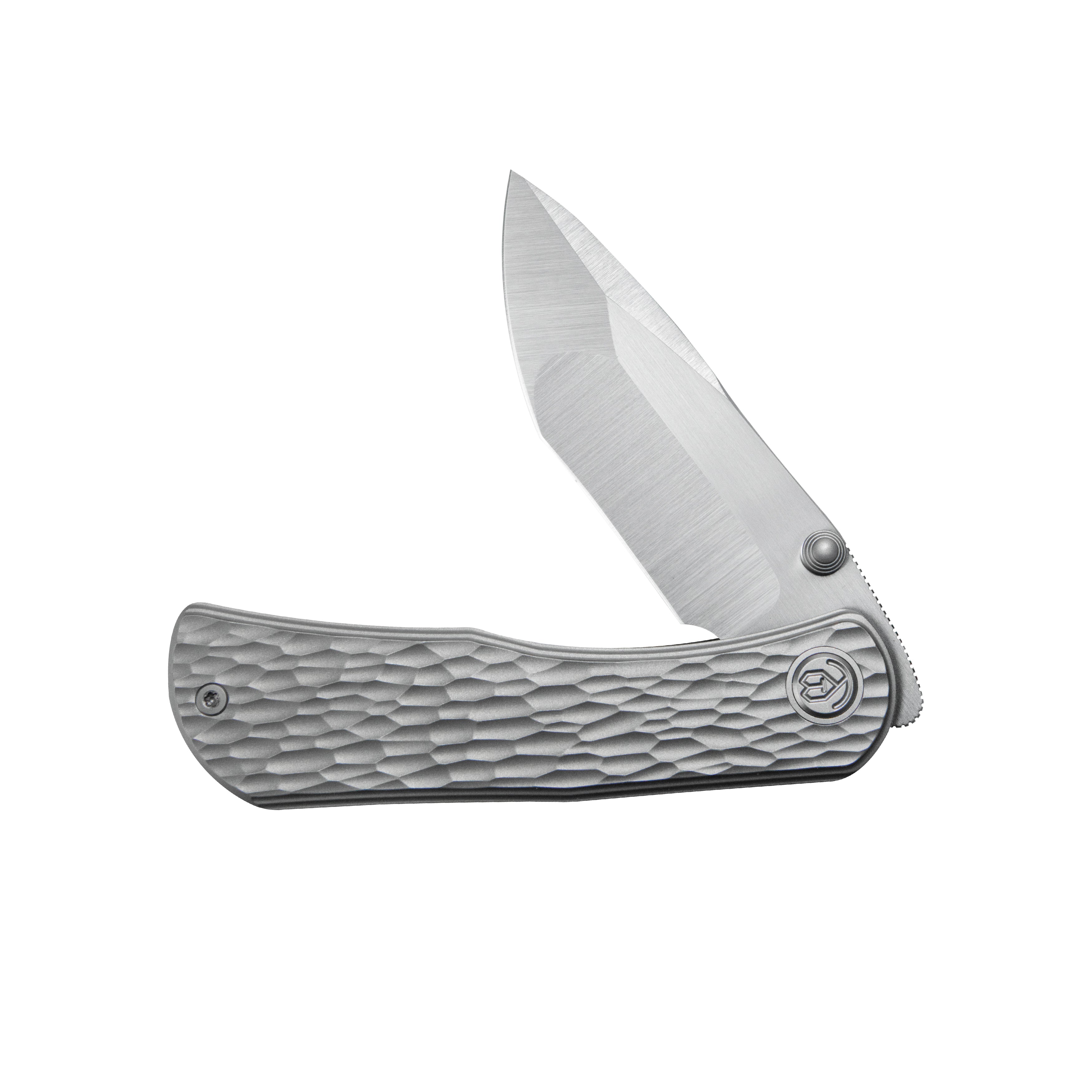KB Folklore Folding Knife Sandblast Titanium w/ Jigged Pattern Milling Handle 3.42'' Belt Satin M390 Blade KB444A