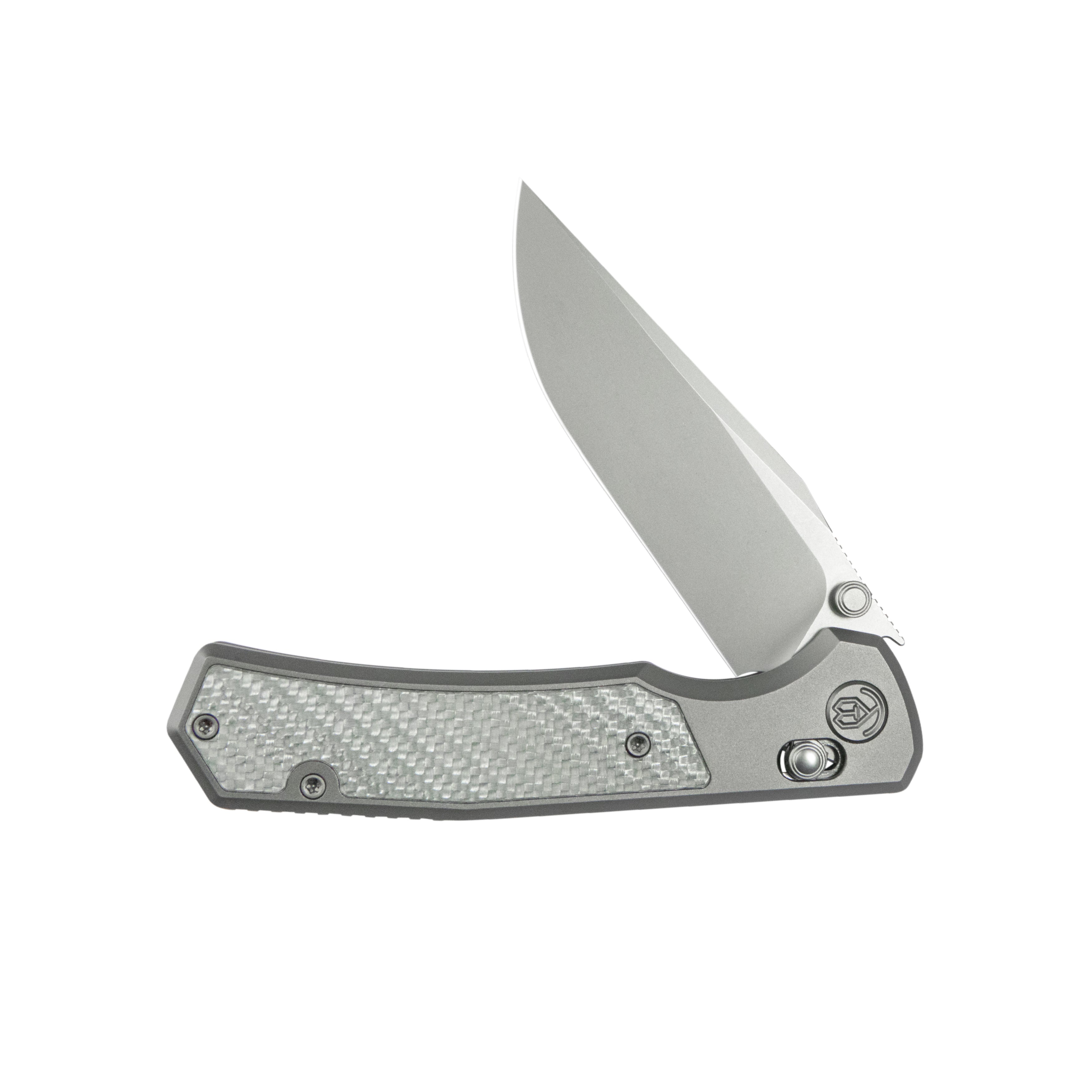 KB Lynx Folding Knife Bead Blasting Titanium with Silver Twill CF Inlay Handle 3.54'' Bead Blasting M390 Blade KB427A