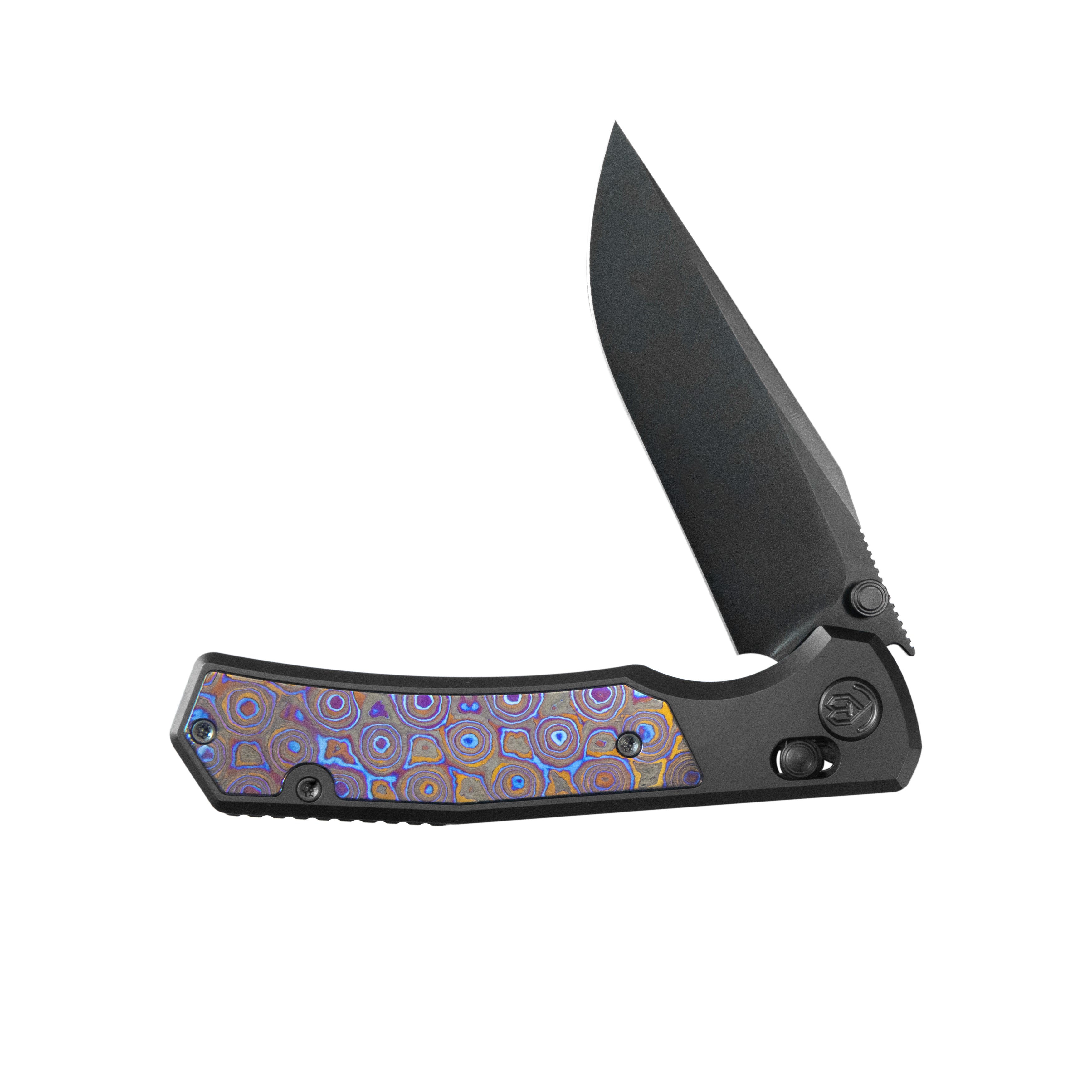 KB Lynx Crossbar Locking Folding Knife DLC Titanium Handle with Zircuti Inlay 3.54'' DLC M390 Blade KB427C
