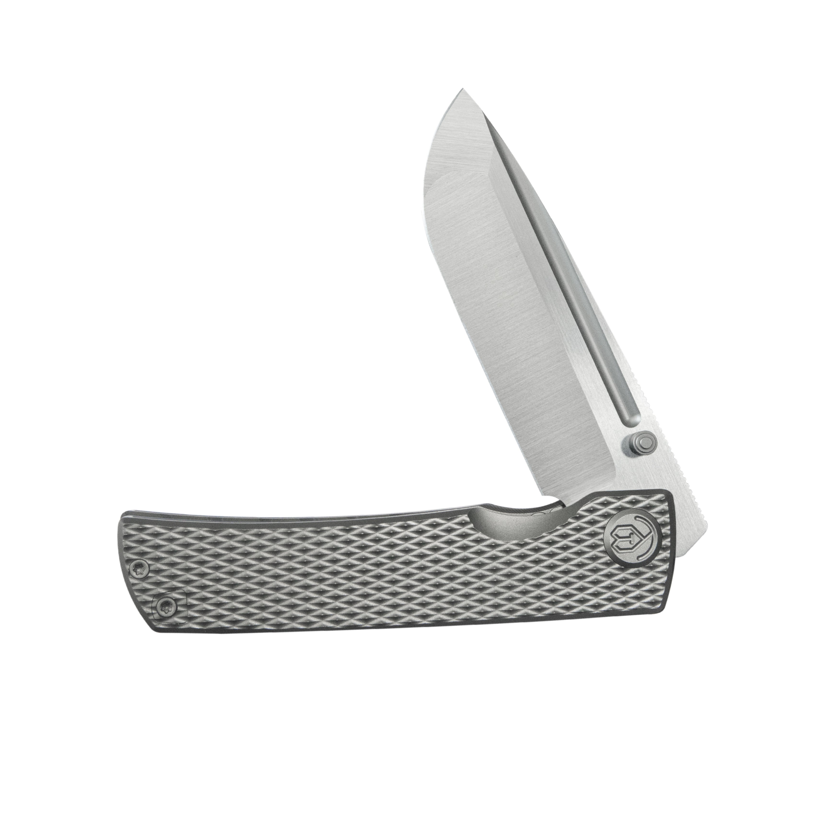 KB Mosquito Folding Knife Gray Titanium with Diamond Milling 3.46'' Belt Satin M390 Blade KB409A