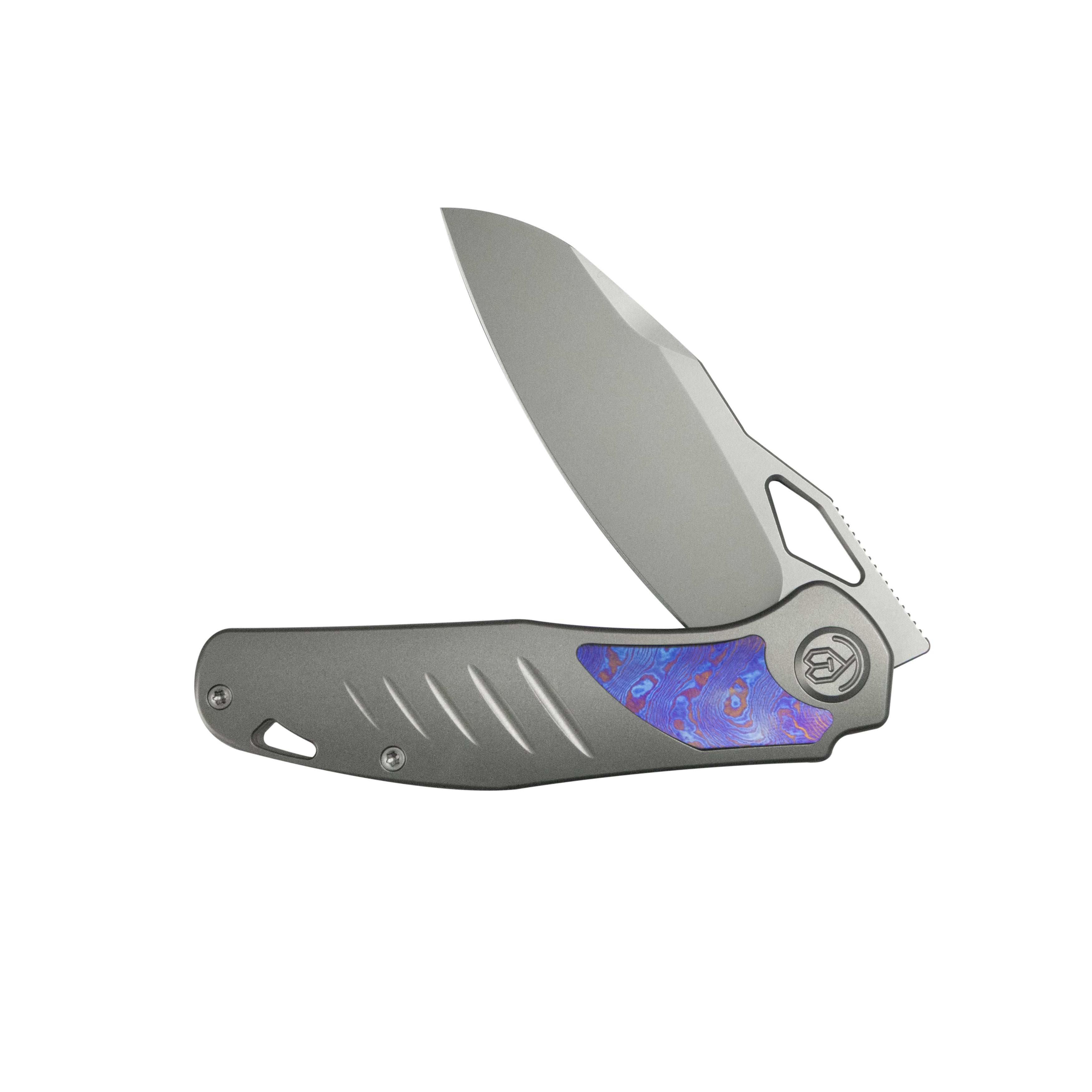 KB Sudden Frame Lock Pocket Folding Knife Sandblast Titanium w/ Timascus Inlays 3.46'' Beadblast 20CV Blade KB385A