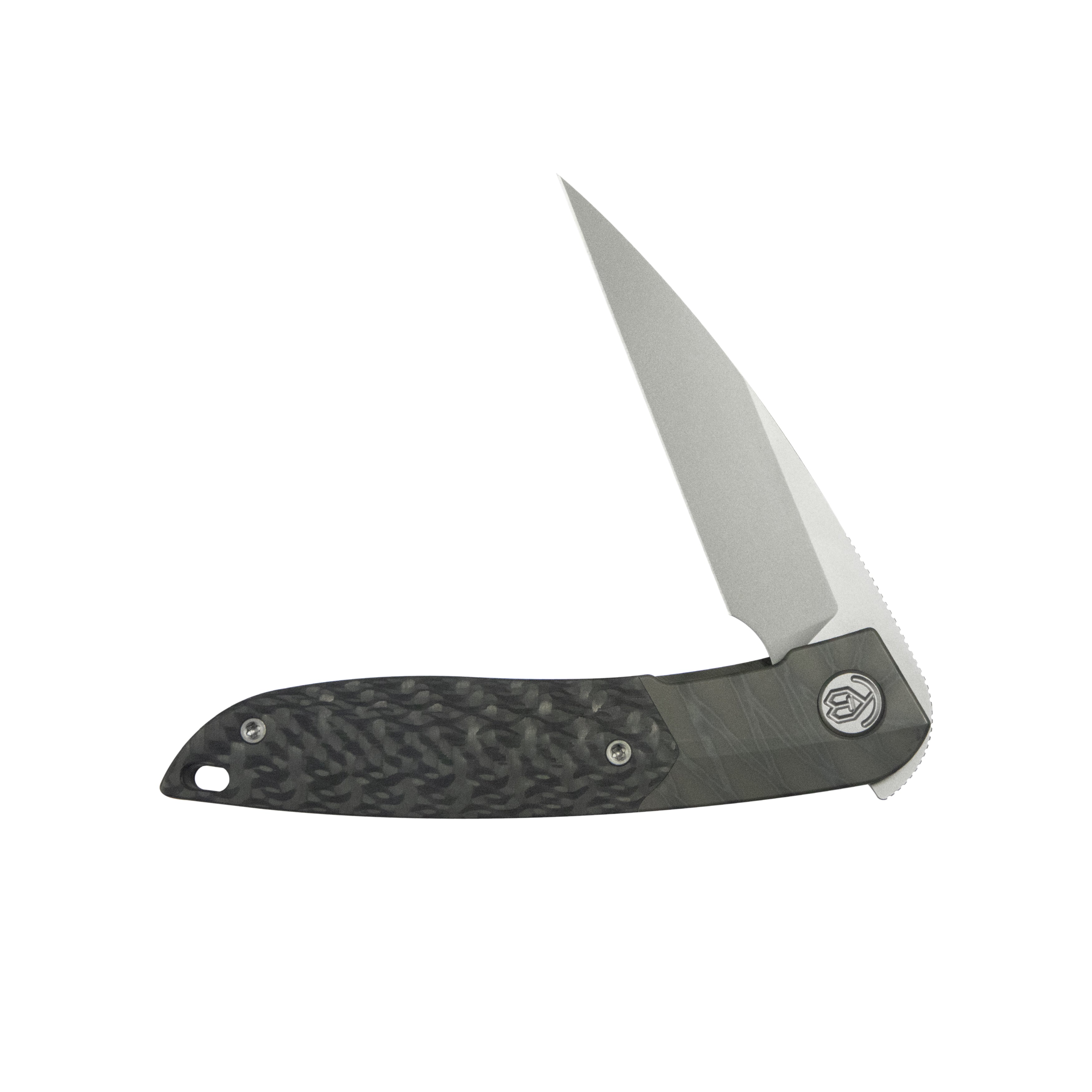 KB Spike Folding Knife Flame Ano Titanium with Twill CF inlay 3.11'' Beadblast M390 Blade KB406B