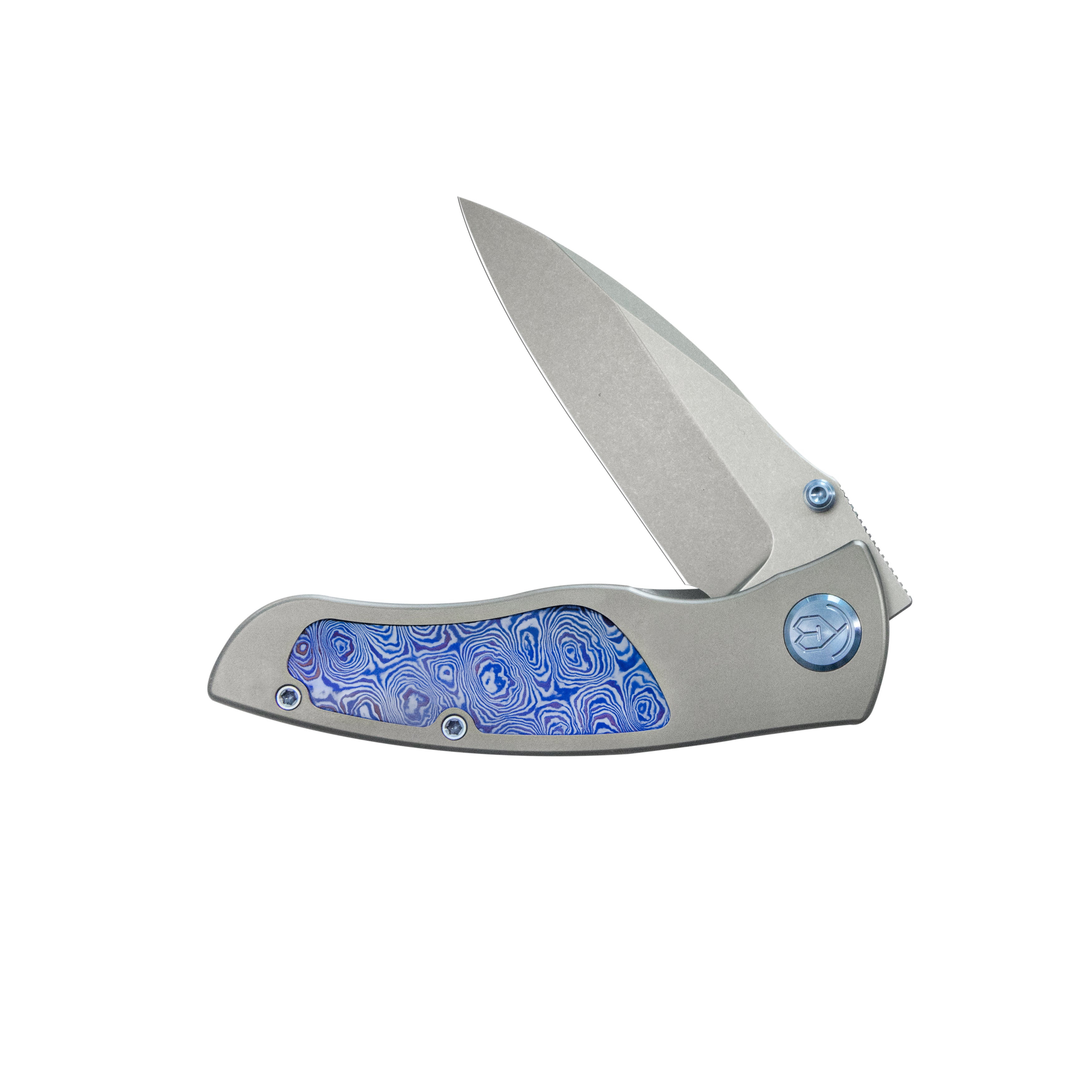 KB Vertigo Folding Knife Gray Ti w/Timascus Inlays Handle 3.11" Stonewash S35VN Blade KB258D