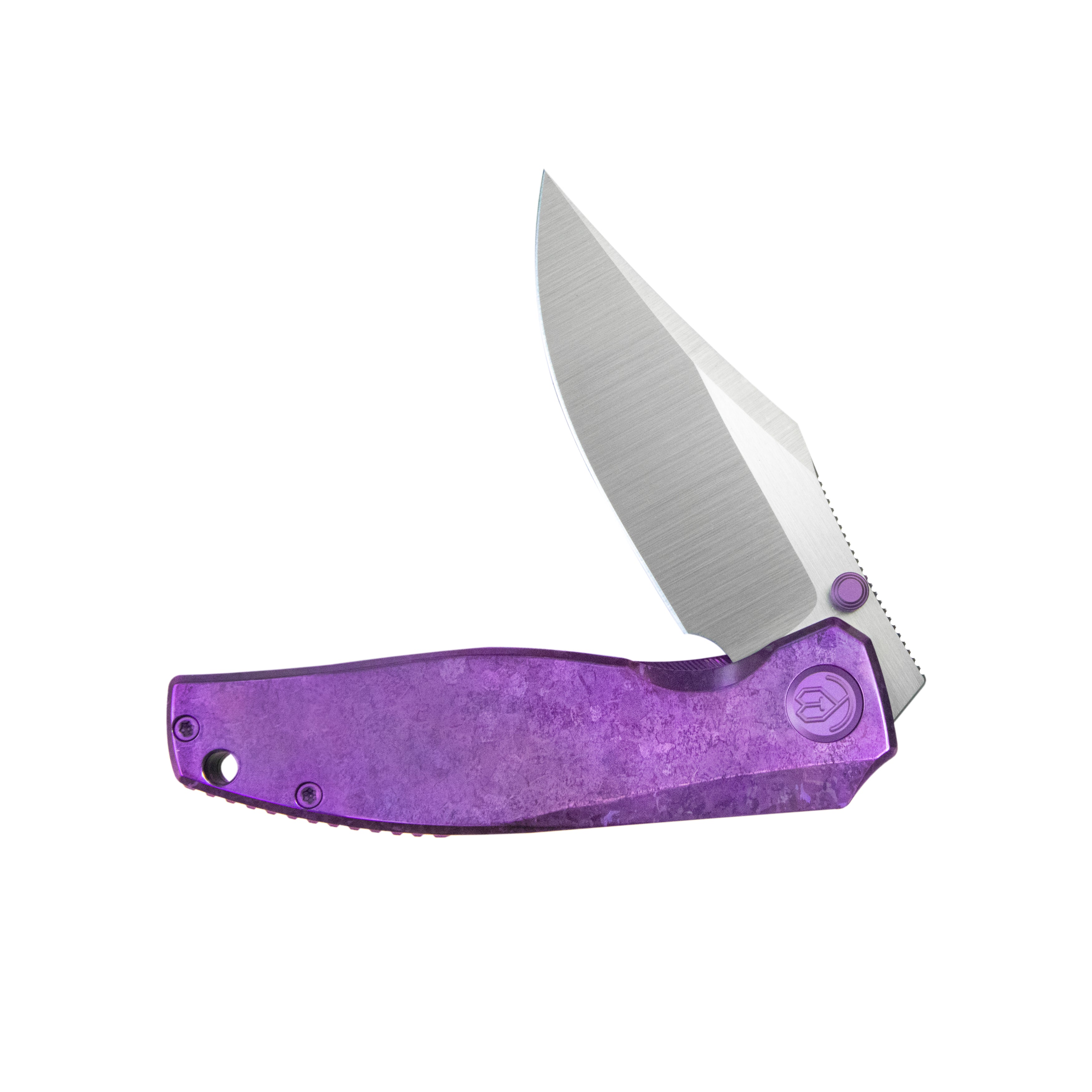 KB Classico Frame Locking Folding Knife Purple Crystallized Titanium Handle 3.38" Belt Satin M390 Blade KB478D