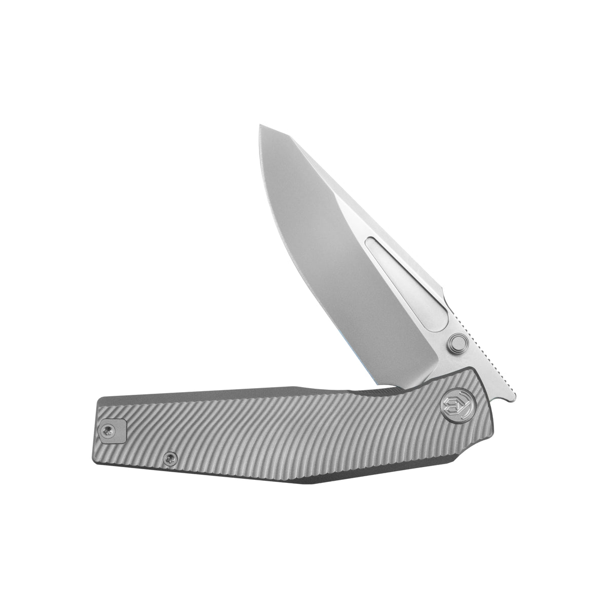 KB Illusion Folding Knife Grey Titanium Handle 3.46‘’ Silver Bead Blast Bohler M390 Blade KB443A