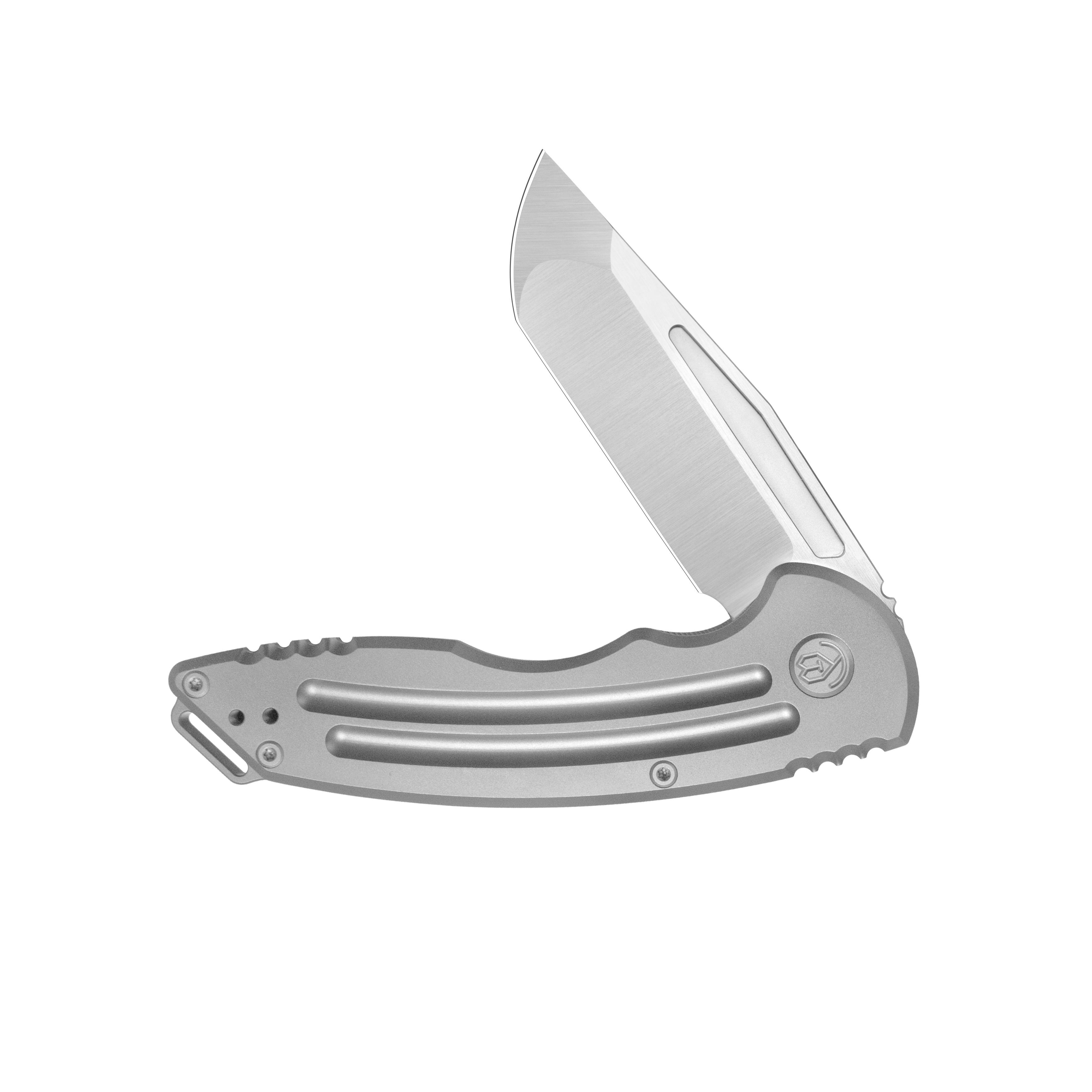 KB Husky Tactical Flipper Folding Knife Grey Titanium Handle 3.70'' Belt Satin 20CV Blade KB476A