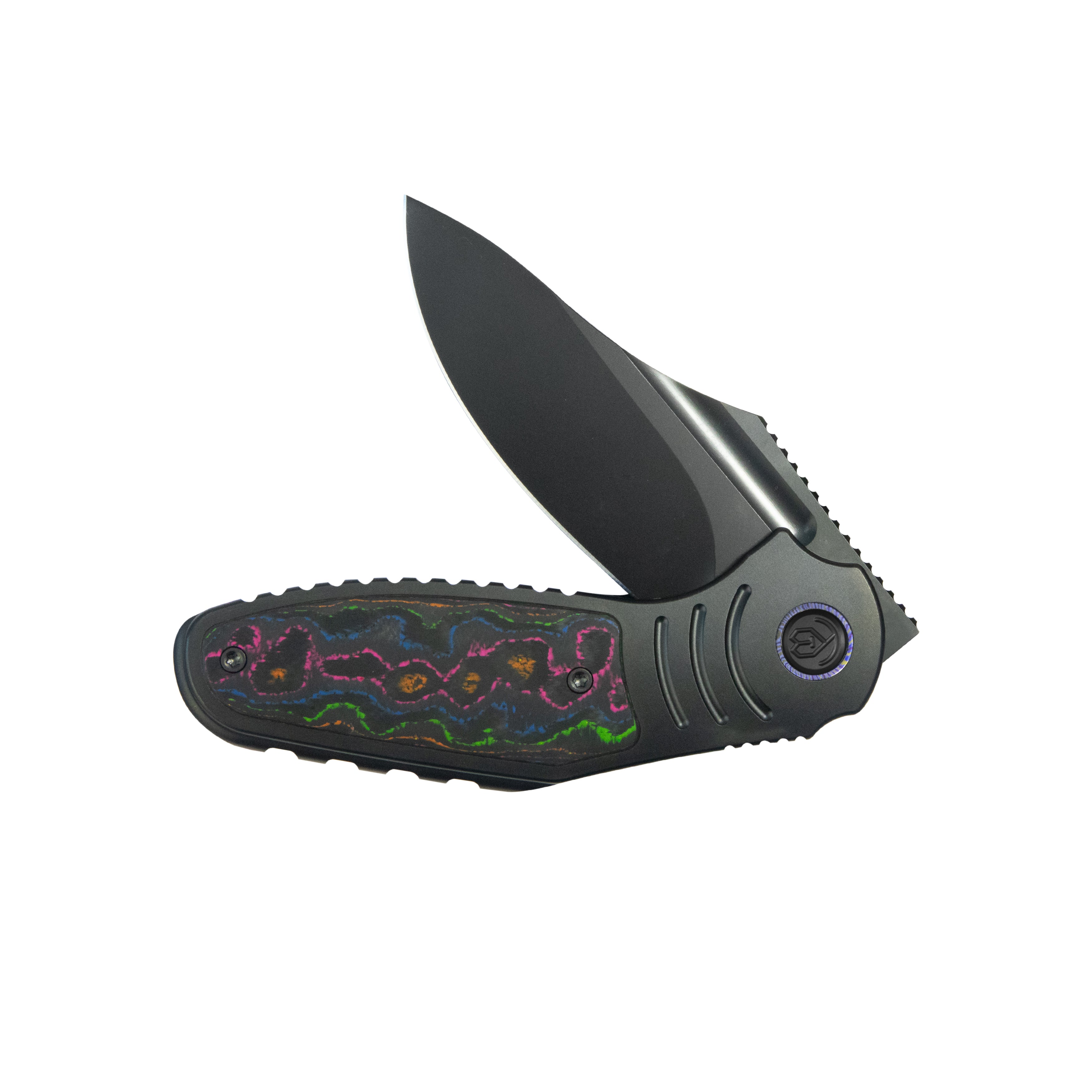 Blue Ridge Knives Exclusives SKU - KB Stroller Folding Knife Regular DLC Titanium with 80's Camo Inlays 3.35" Regluar DLC CPM 20CV Blade KB384E