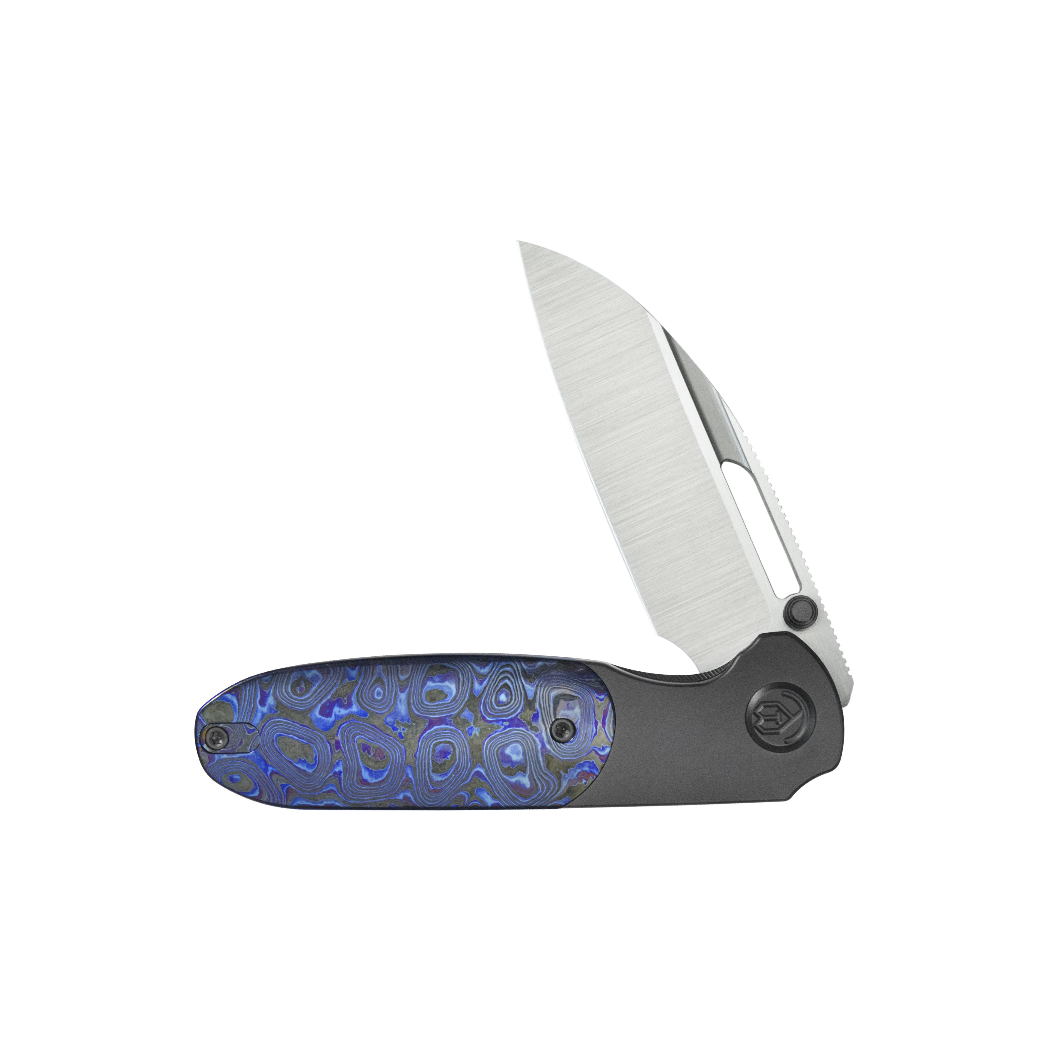 KB Icicle Pocket Folding Knife Frame Lock DLC Titanium with Zircuti Inlays 3.50" Belt Satin M390 Blade KB432C