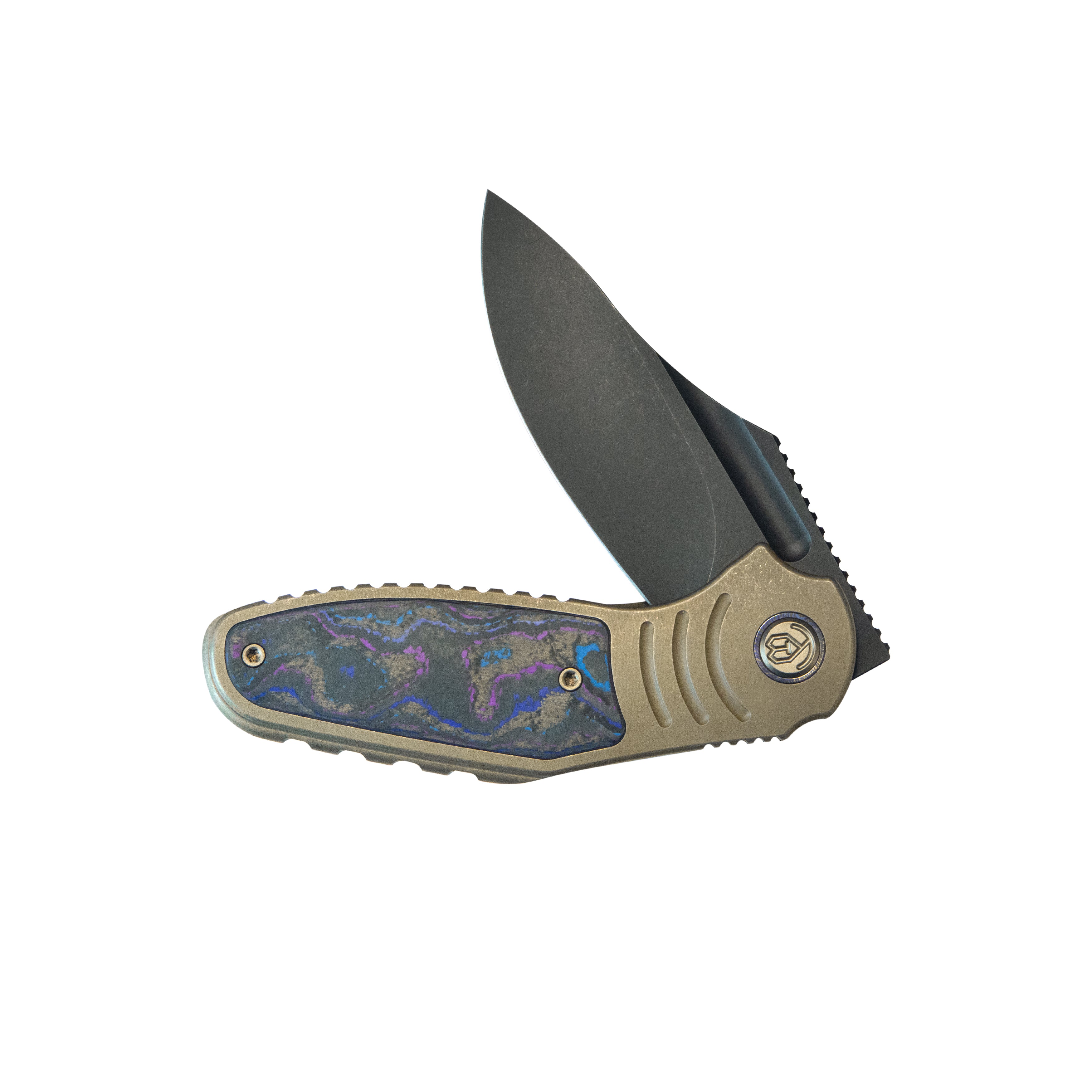 KB Stroller Folding Knife Bronze Titanium/CF Inlays Handle 3.35" Blackwash CPM 20CV Blade KB384C