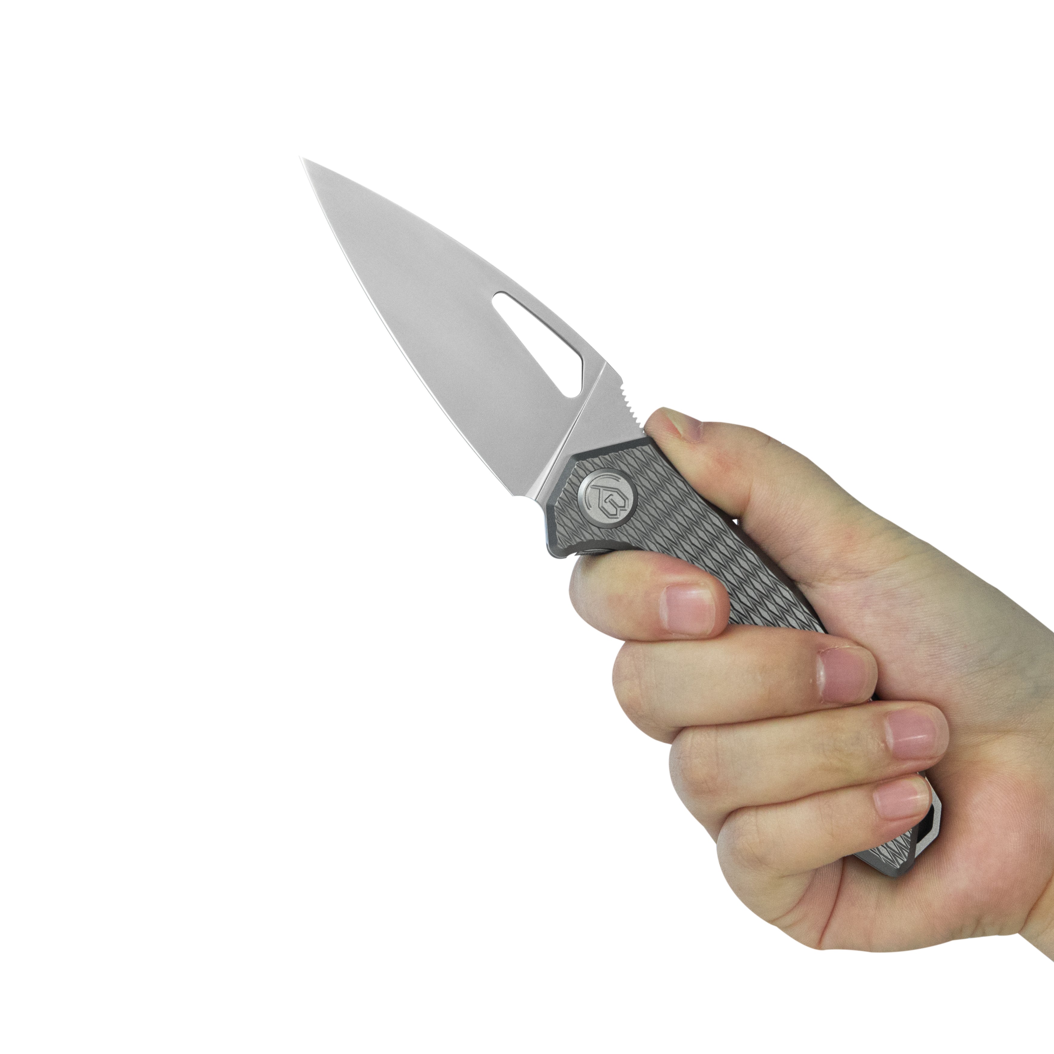 KB Coeus Outdoor Folding Knife Gray Titanium Handle 3.11" Beadblast M390 Blade KB286C