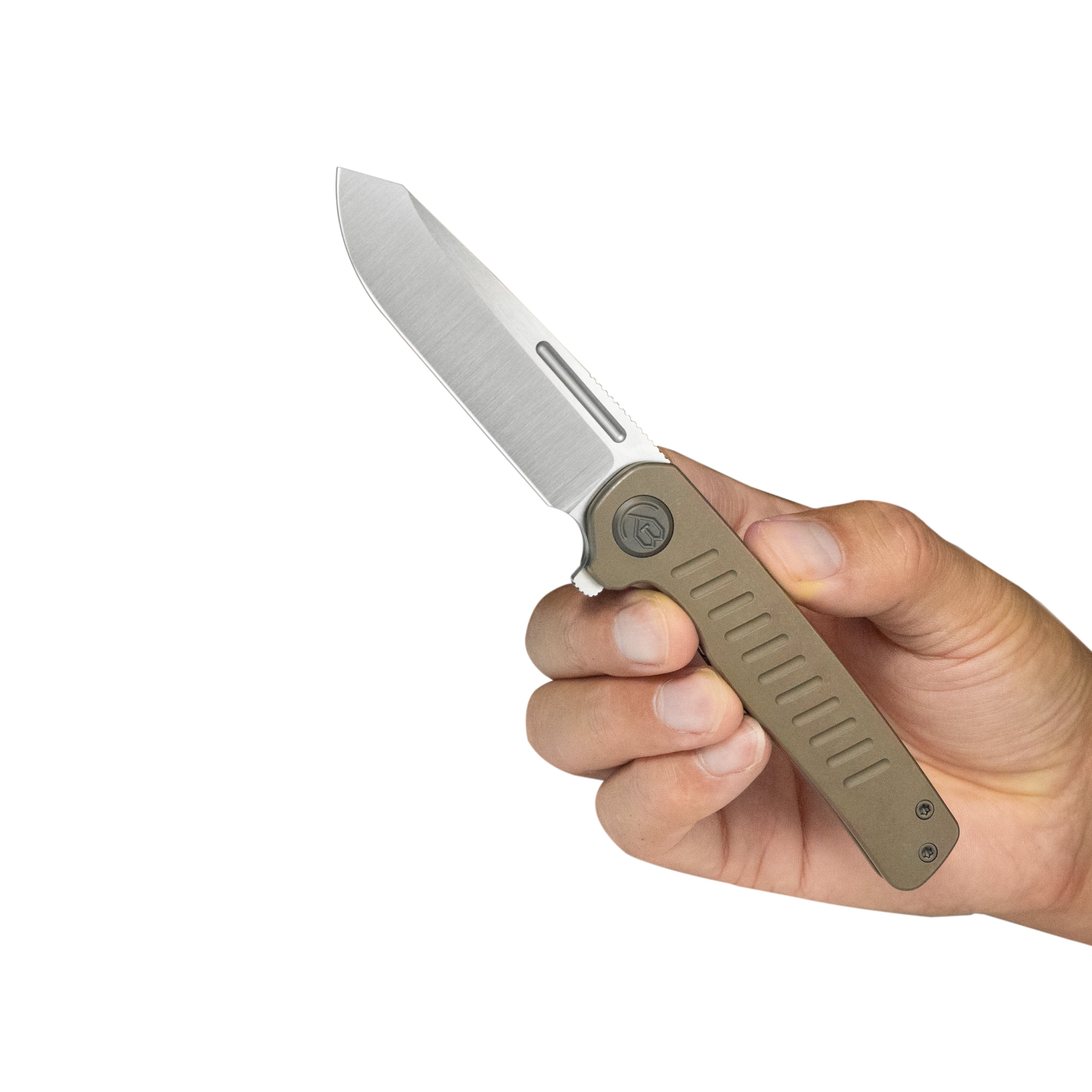 KB Steelhead Folding Knife Bronze Titanium Handle 3.15" Belt Satin M390 Blade KB315D