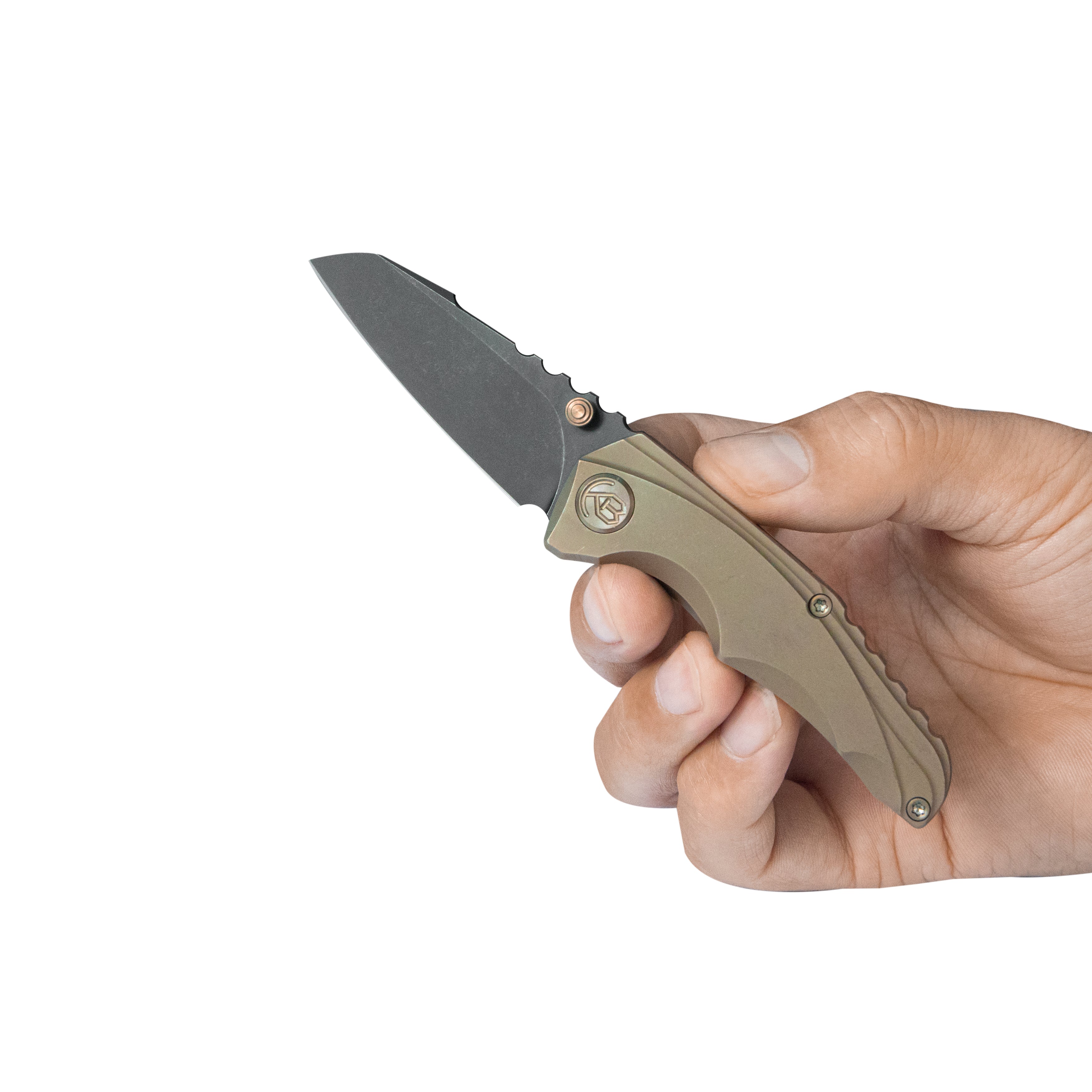KB Steeltle Folding Knife Bronze Titanium Handle 2.36" Blackwash M390 Blade KB390D