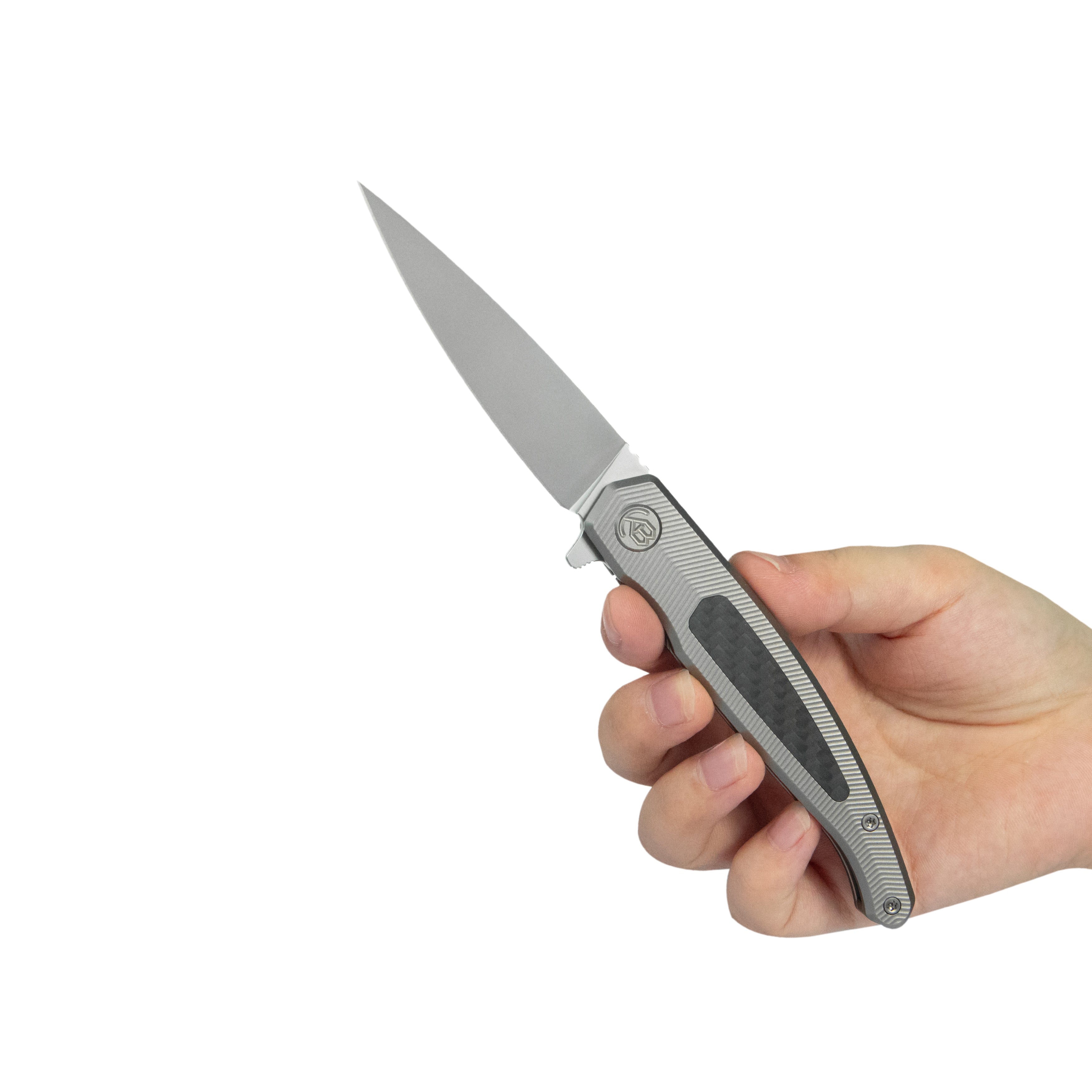 KB Mos Folding Knife Sandblasting Titanium Micro Milling with Wave CF inlay Handle 3.27'' Silver Bead Blasting M390 Blade KB456A