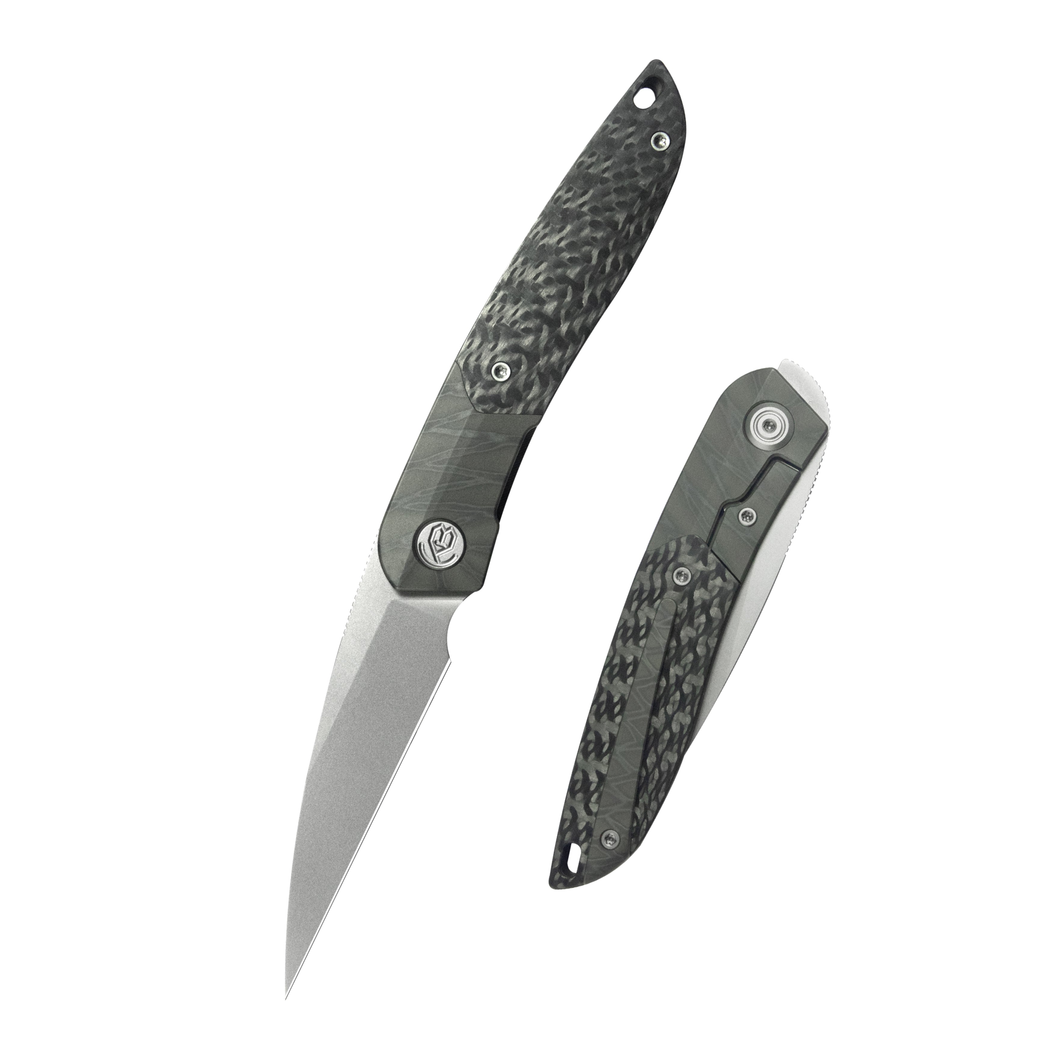KB Spike Folding Knife Flame Ano Titanium with Twill CF inlay 3.11'' Beadblast M390 Blade KB406B
