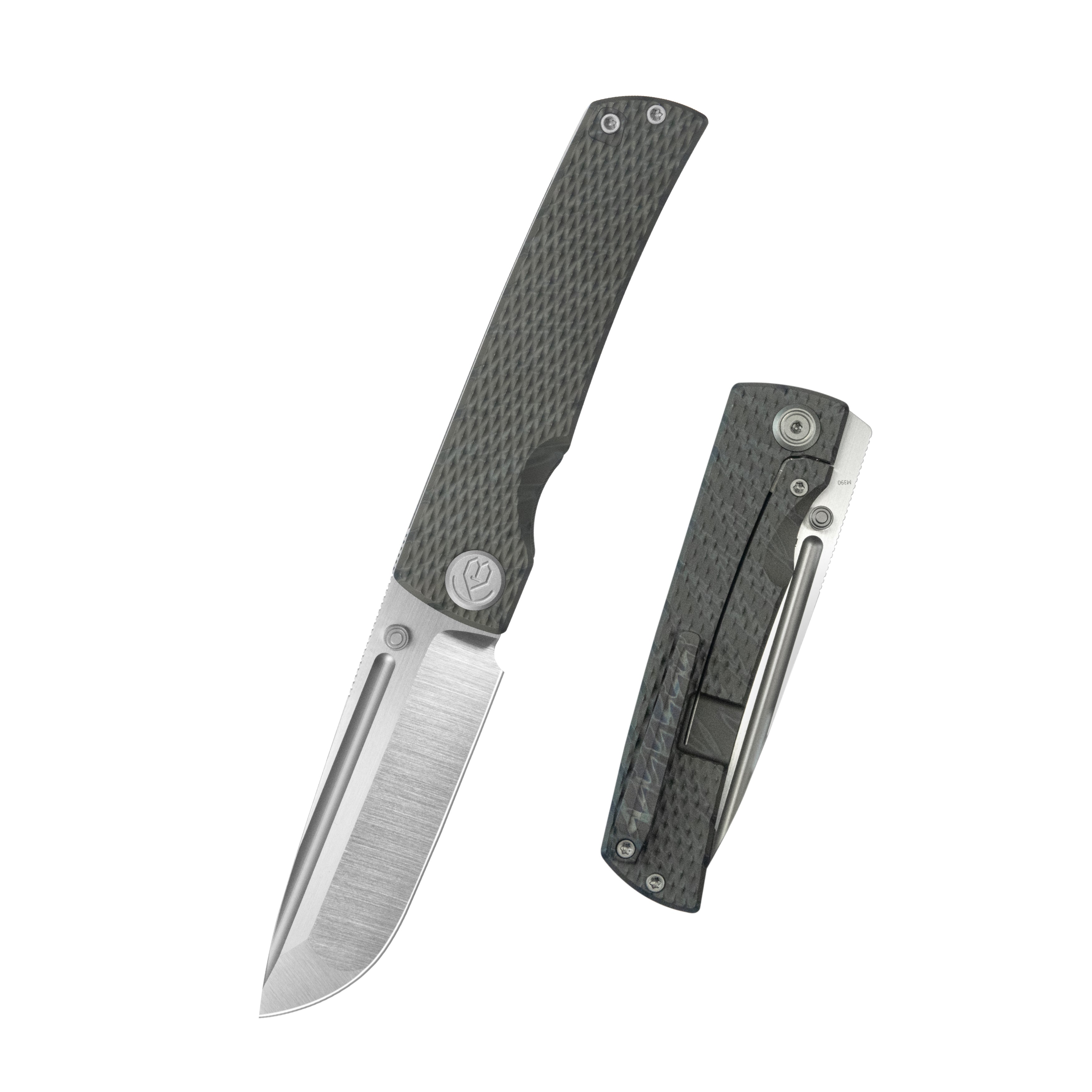 KB Mosquito Folding Knife Flame Titanium with Diamond Milling 3.46'' Belt Satin M390 Blade KB409B