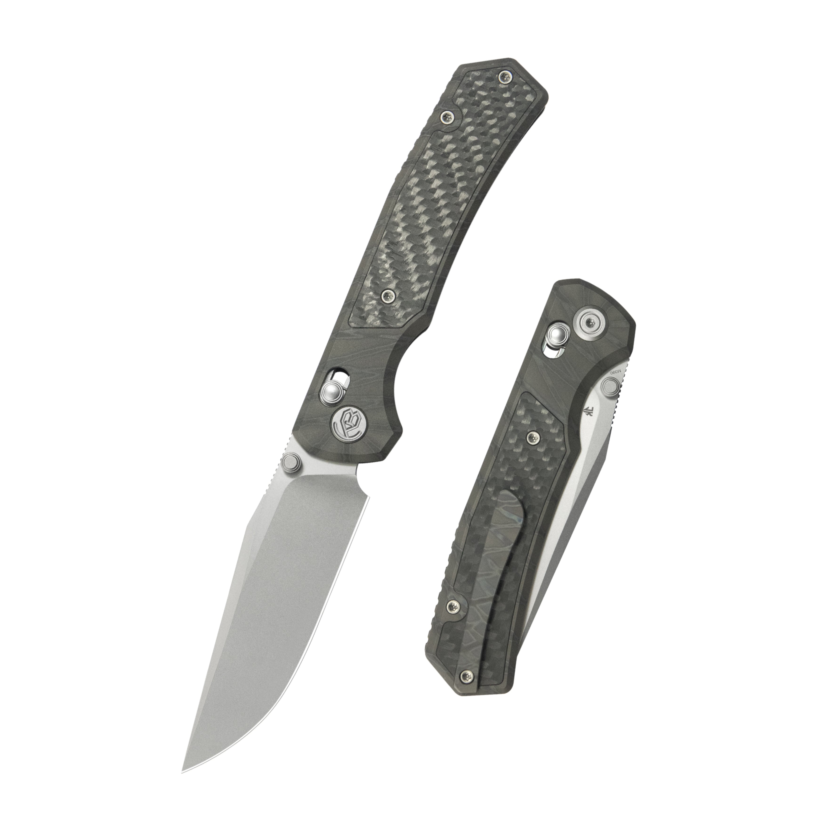 KB Lynx Folding Knife Flame Ano Titanium with Wave CF Inlay Handle 3.54'' Bead Blasting M390 Blade KB427B