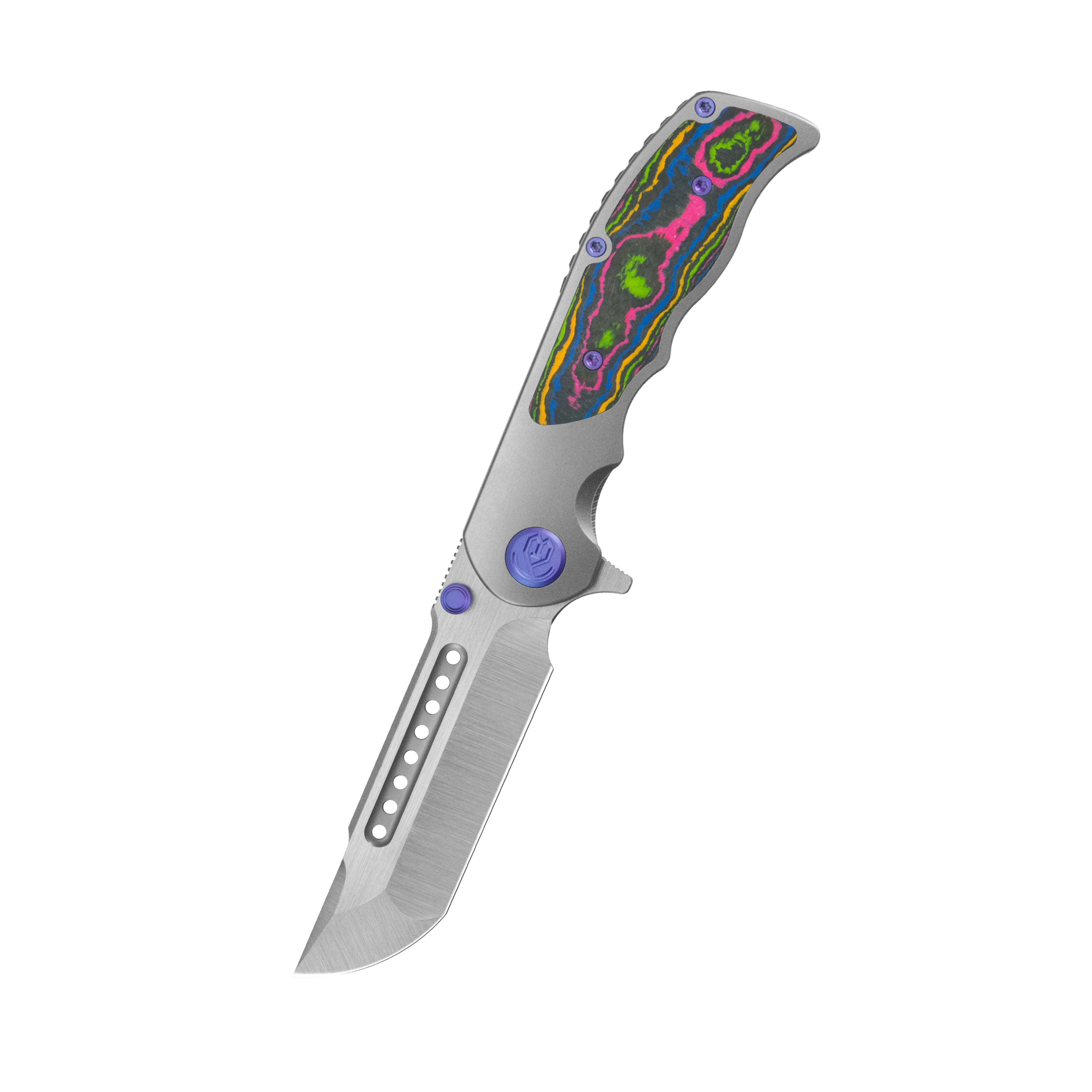 KB Predator Folding Knife Sandblasting Titanium with 80's Camo Carbon inlay Handle 3.46'' Belt Satin Bohler M390 Blade KB436A