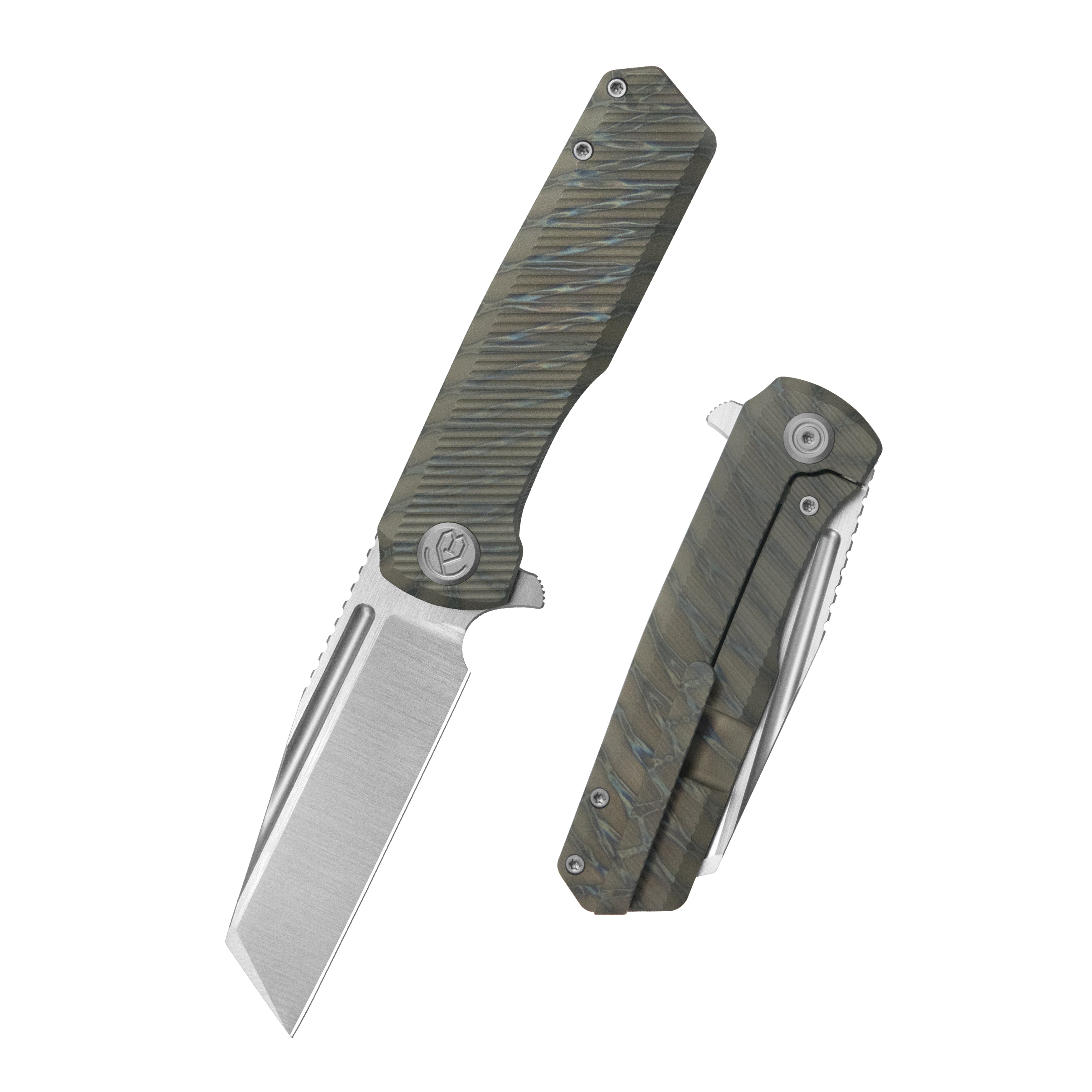 KB Nexus Folding Knife Flame Titanium Handle 3.66'' Belt Satin M390 Bl